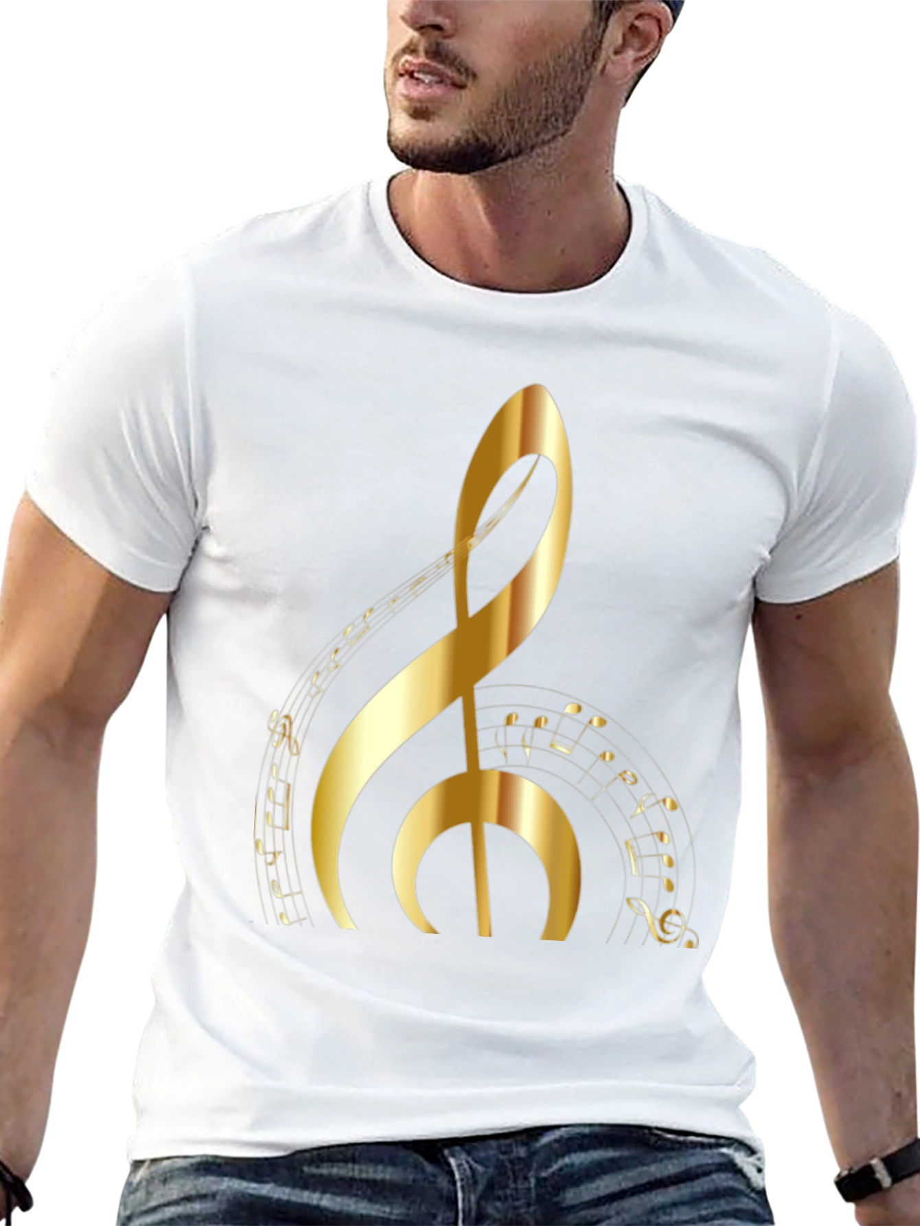Golden Treble Clef Graphic Tee - Music Lovers T-Shirt
