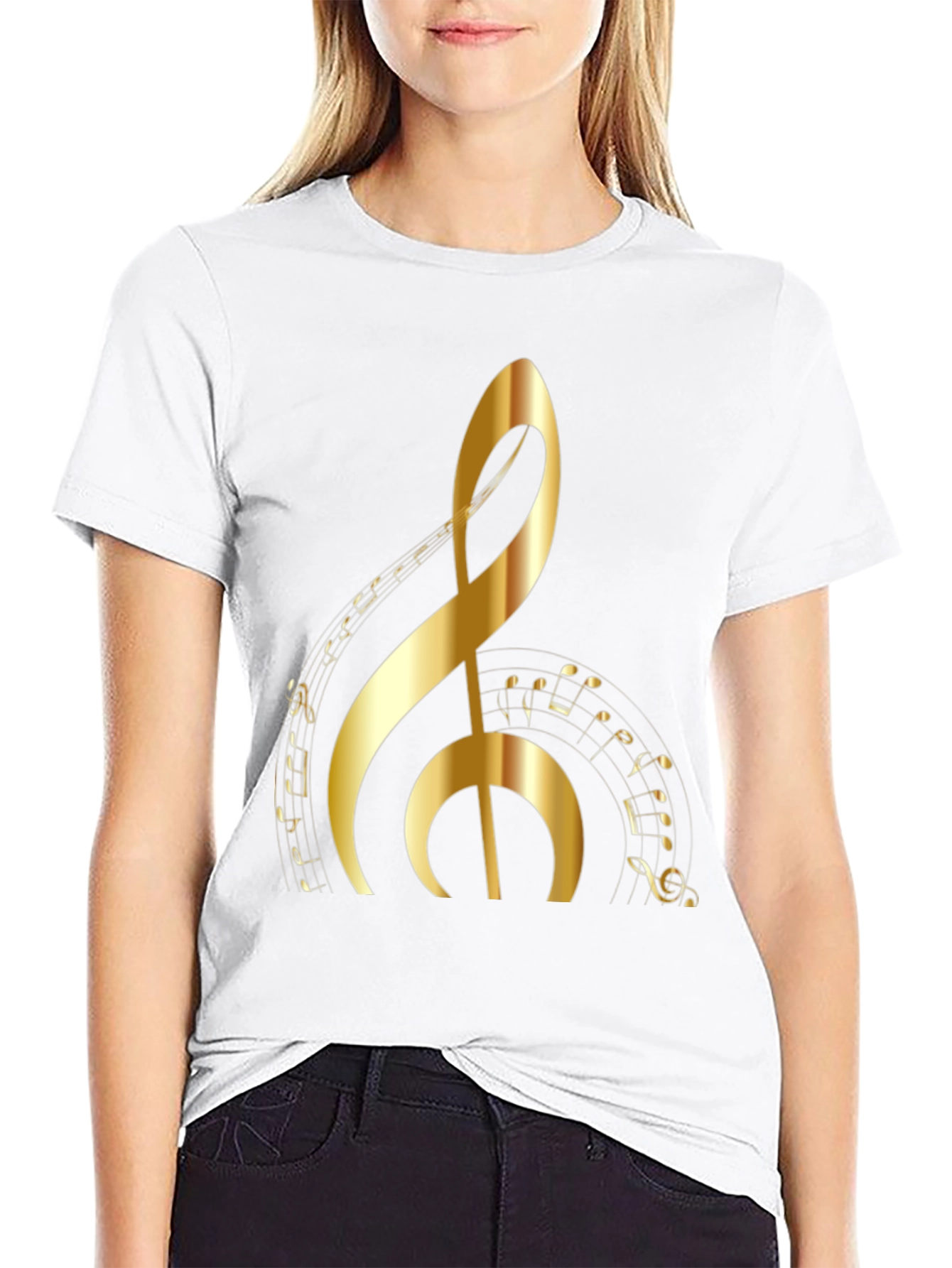 Golden Treble Clef Graphic Tee - Music Lovers T-Shirt