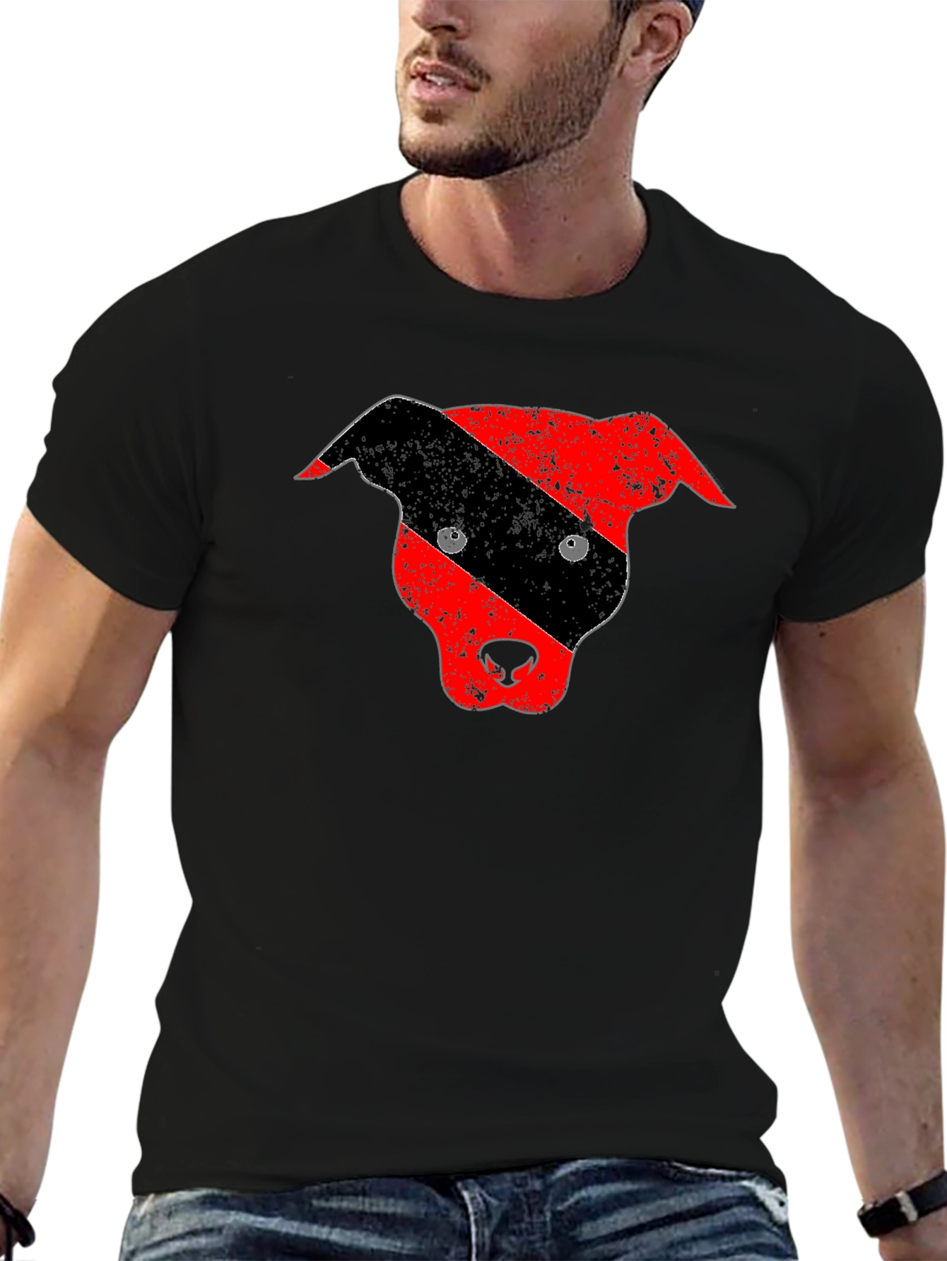 Distressed Pitbull Dog Head Graphic Tee