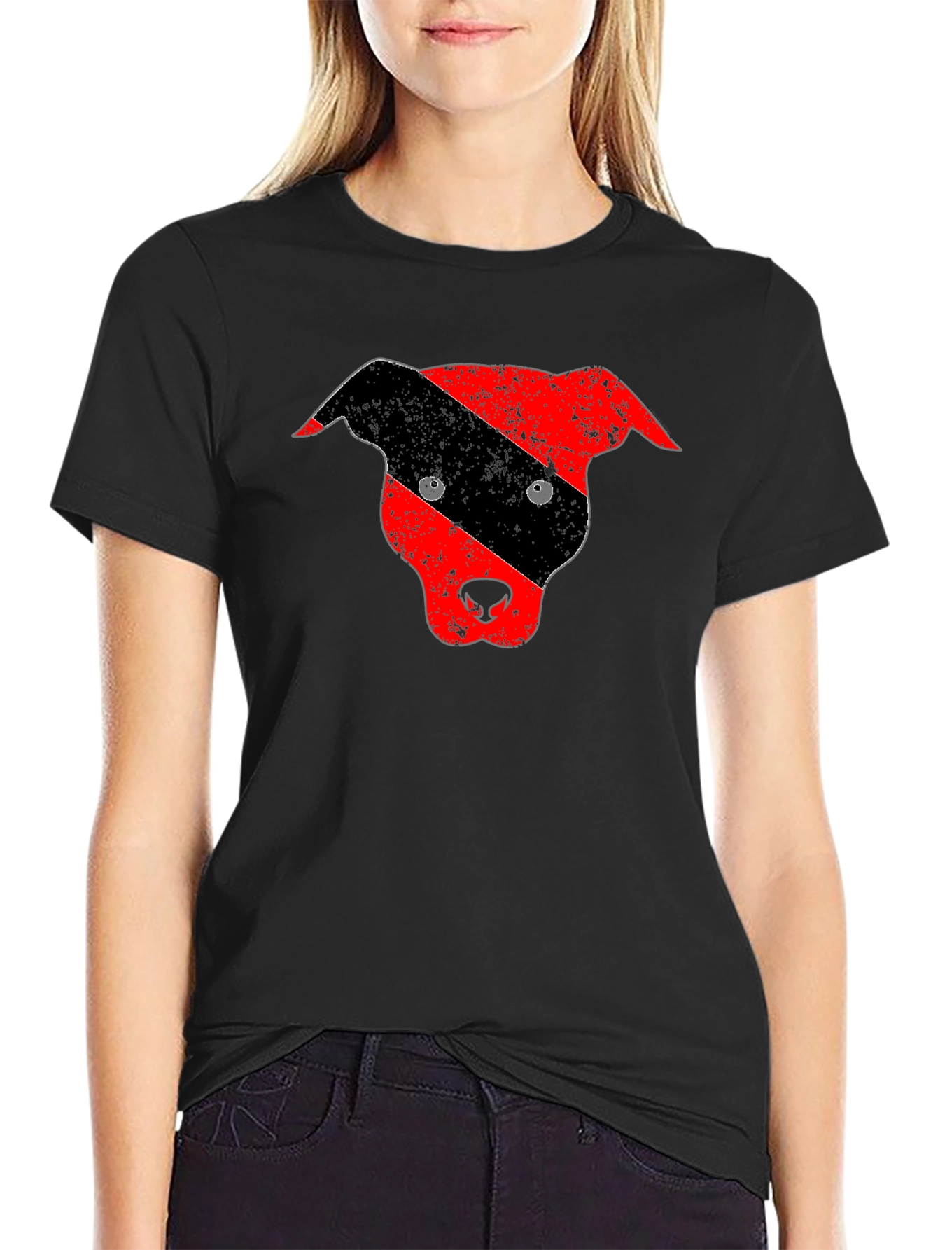 Distressed Pitbull Dog Head Graphic Tee