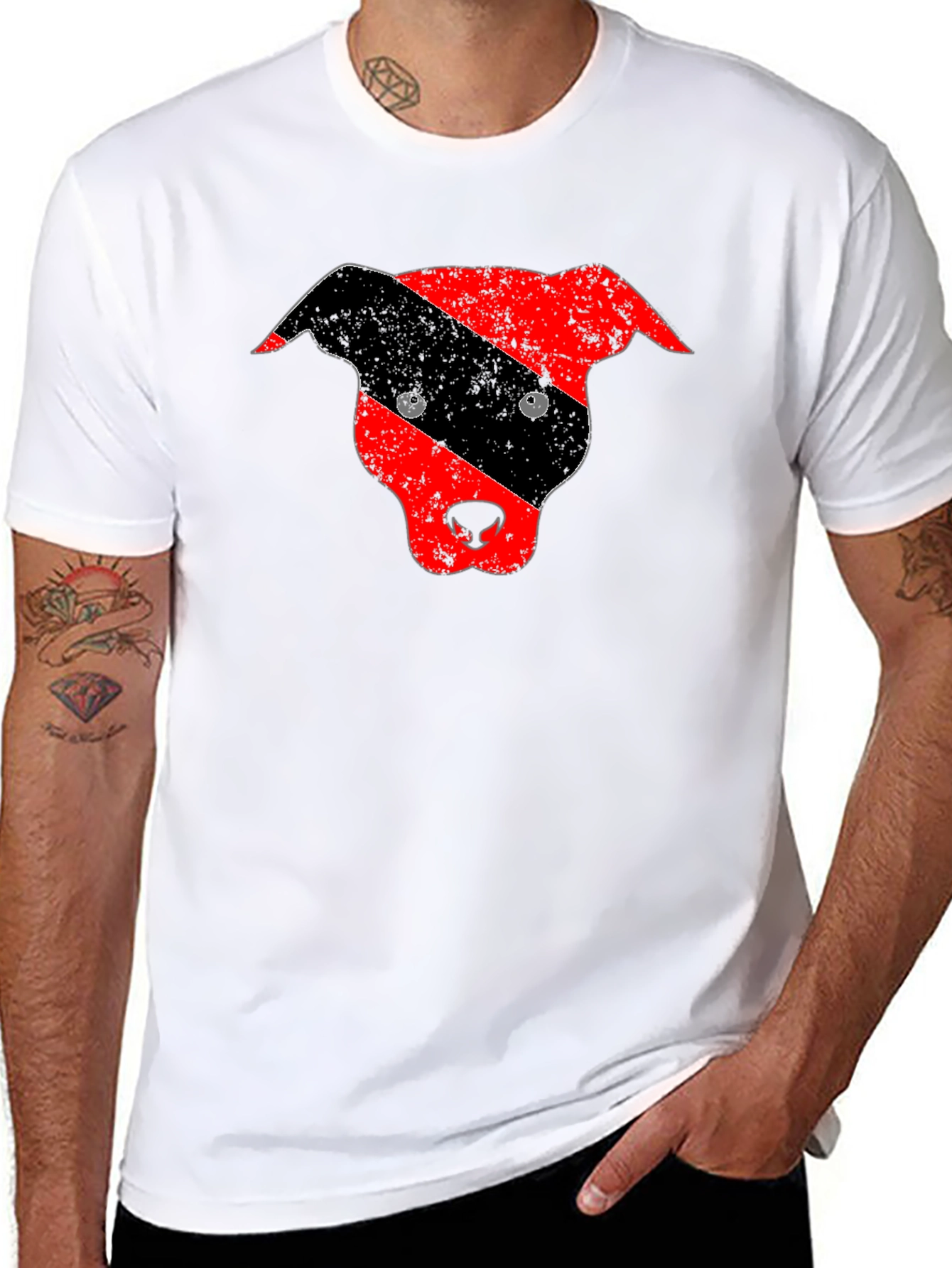Distressed Pitbull Dog Head Graphic Tee