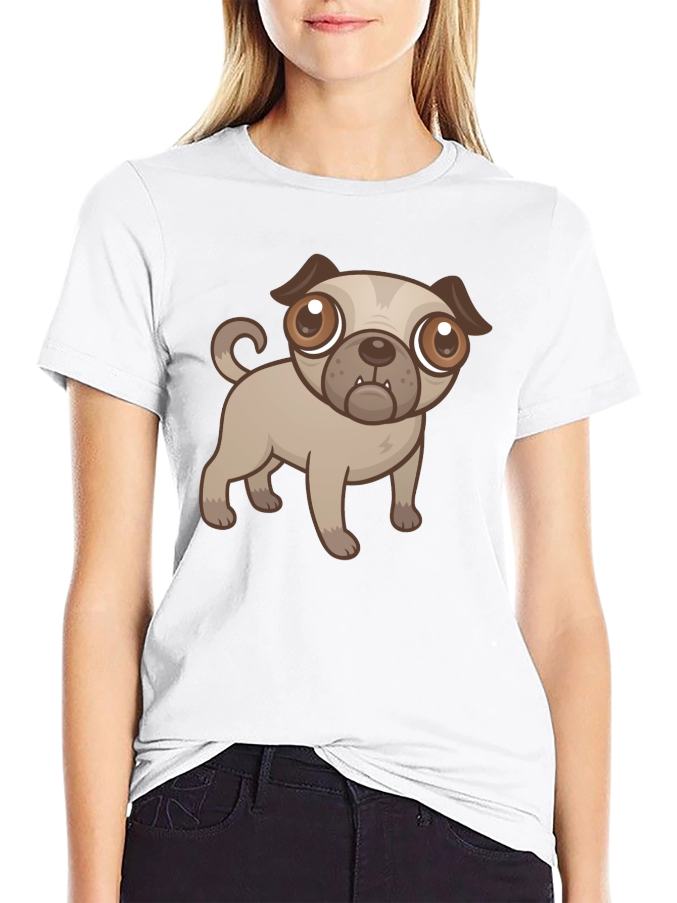 Cute Cartoon Pug Dog Black T-Shirt