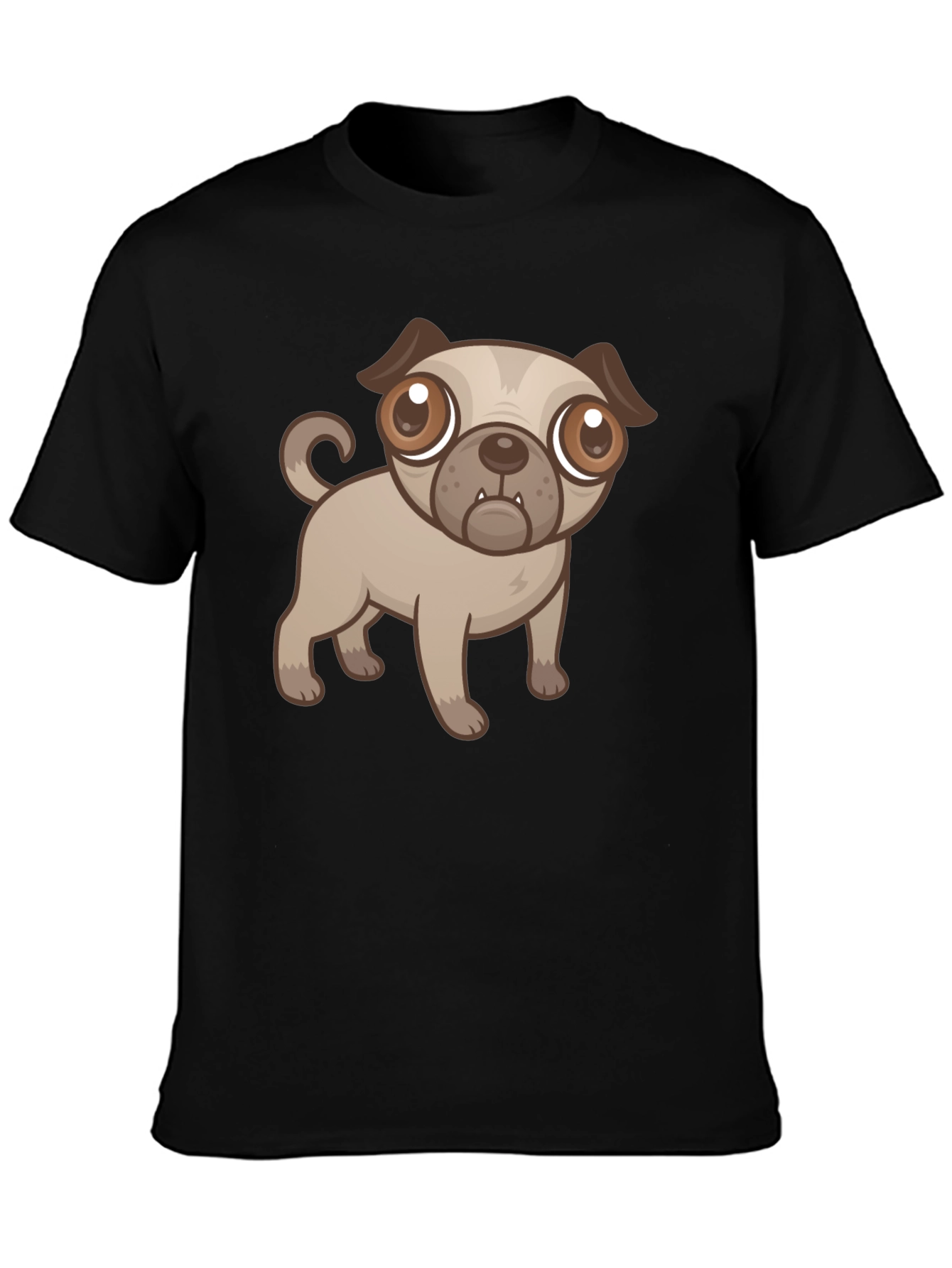 Cute Cartoon Pug Dog Black T-Shirt