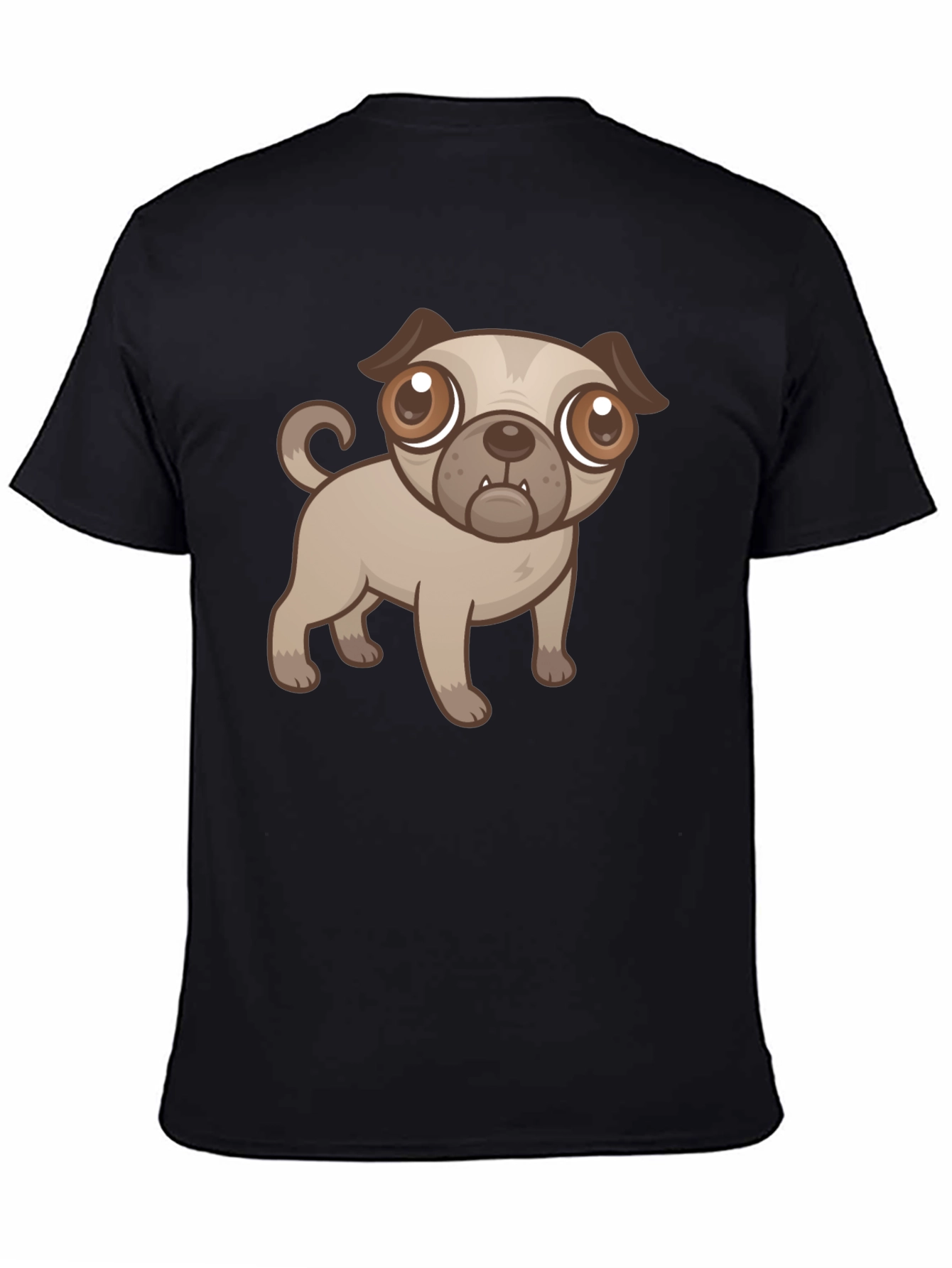 Cute Cartoon Pug Dog Black T-Shirt