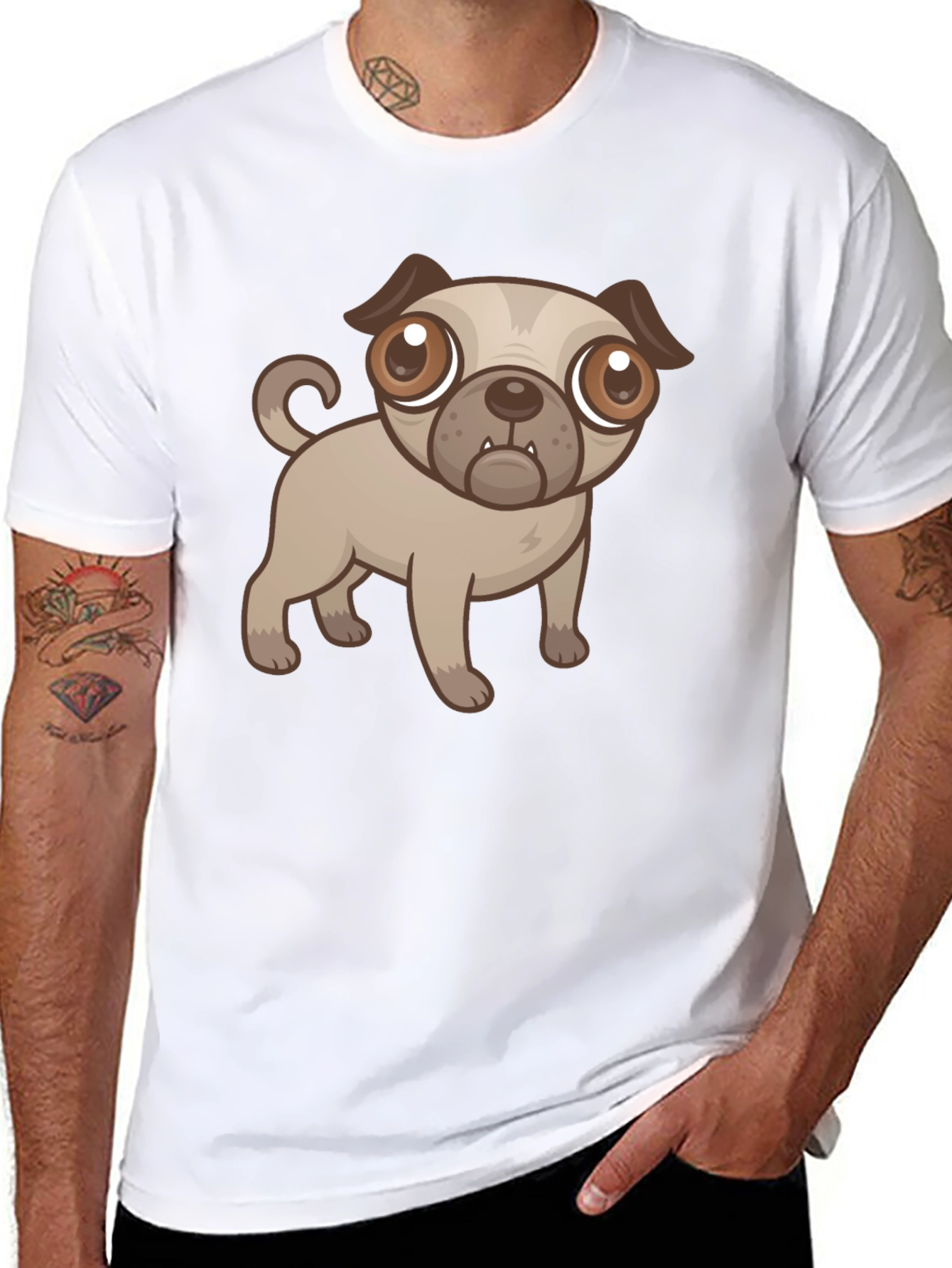 Cute Cartoon Pug Dog Black T-Shirt