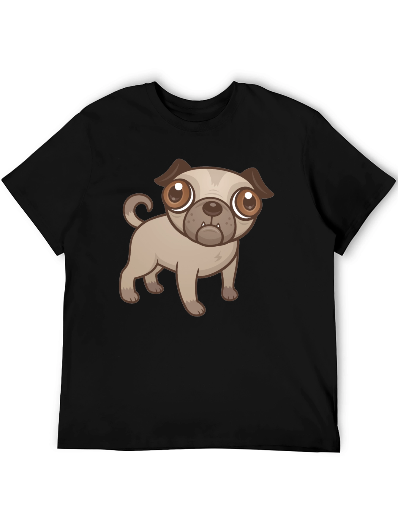 Cute Cartoon Pug Dog Black T-Shirt