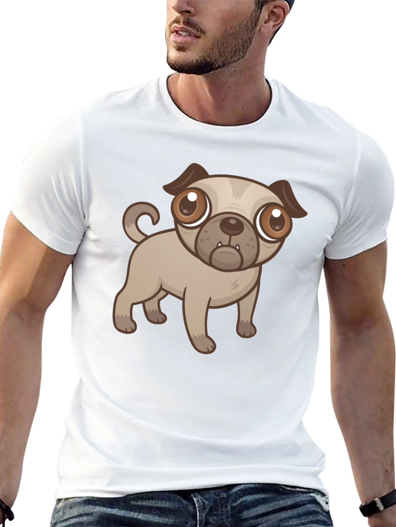Cute Cartoon Pug Dog Black T-Shirt