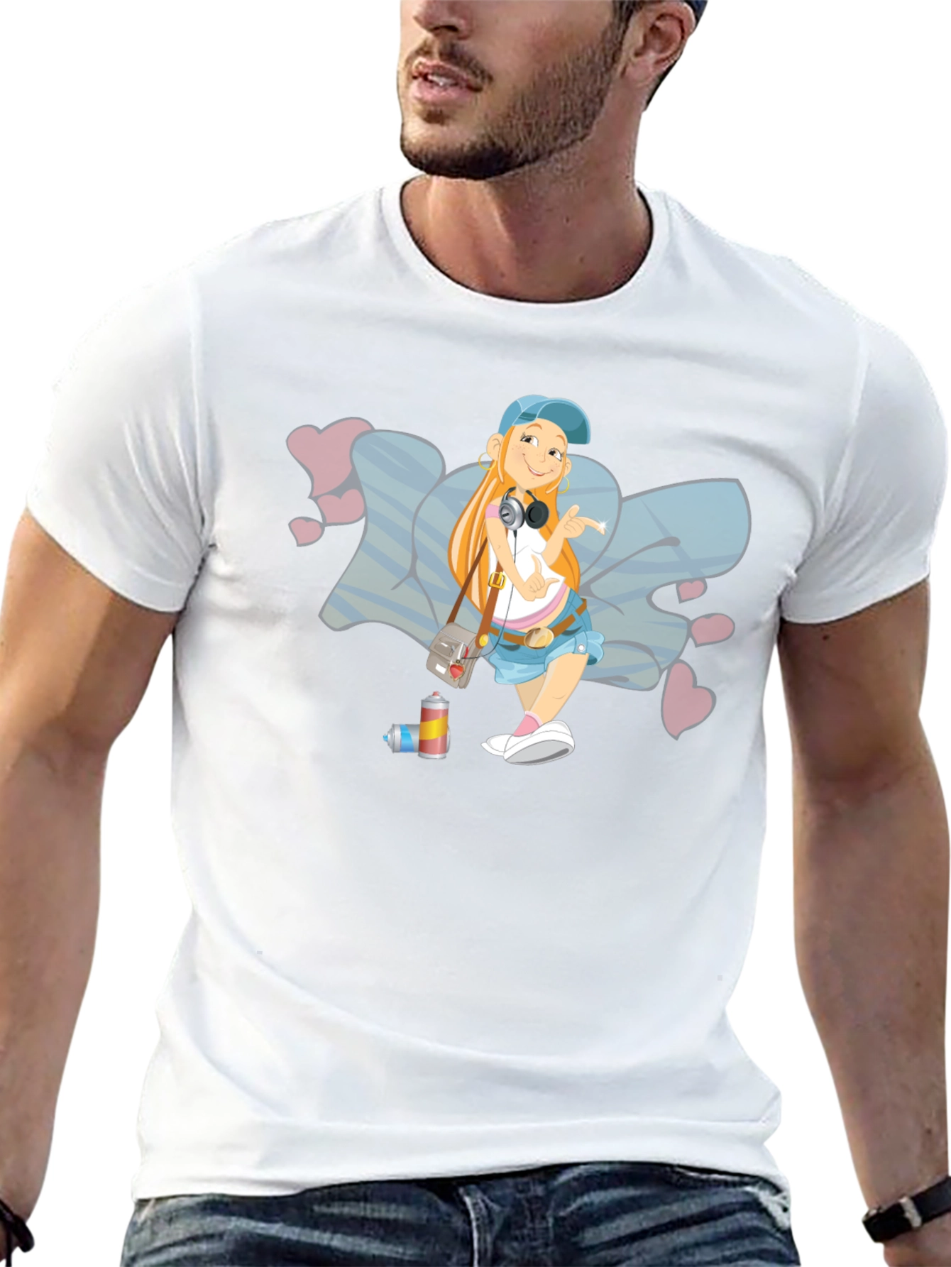 Cartoon Girl Graffiti Art Black T-Shirt