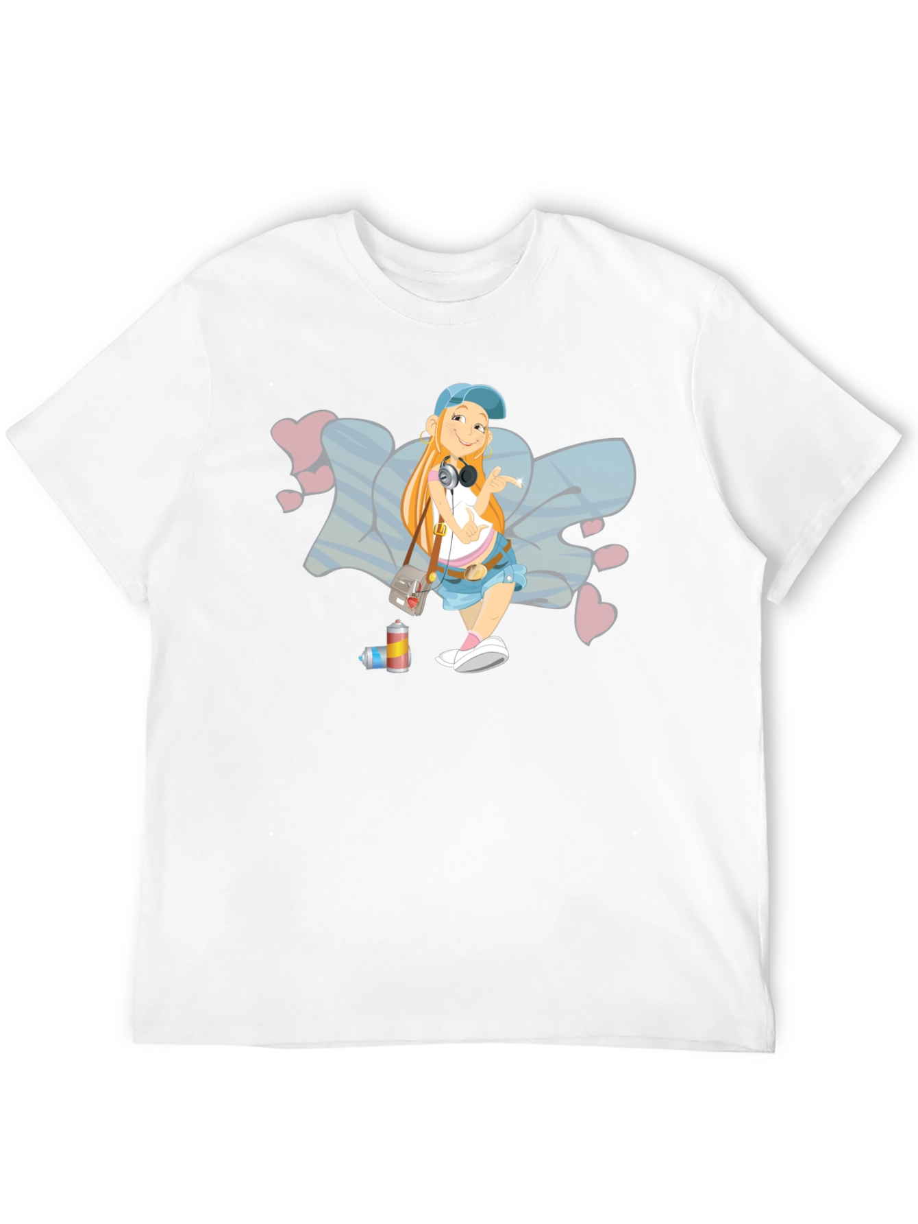 Cartoon Girl Graffiti Art Black T-Shirt