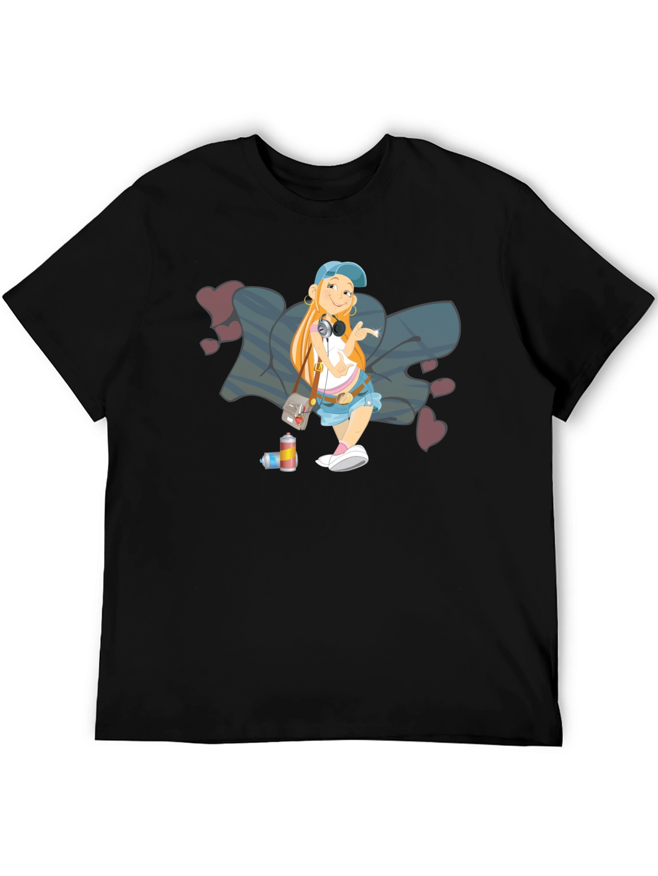 Cartoon Girl Graffiti Art Black T-Shirt