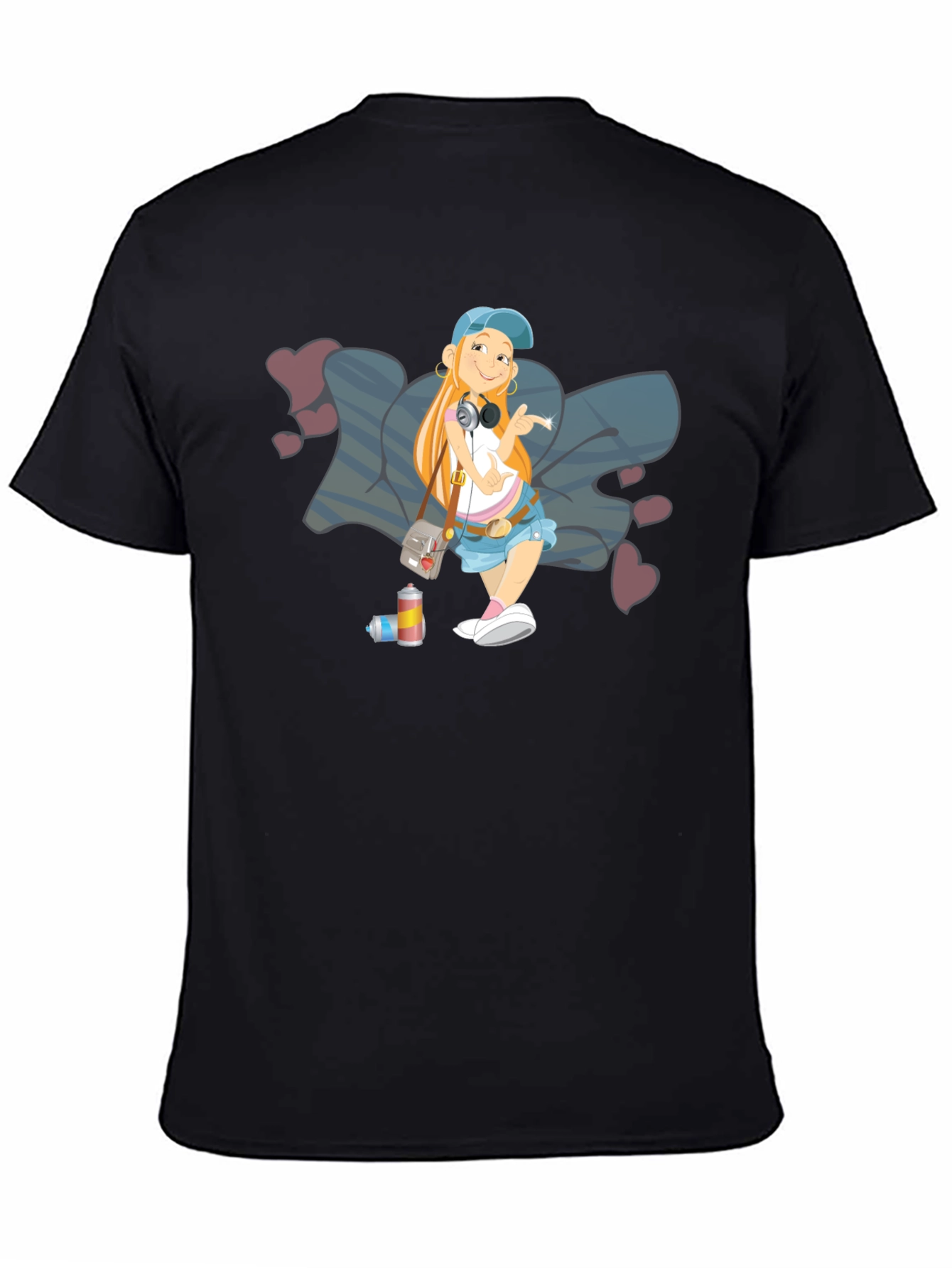 Cartoon Girl Graffiti Art Black T-Shirt