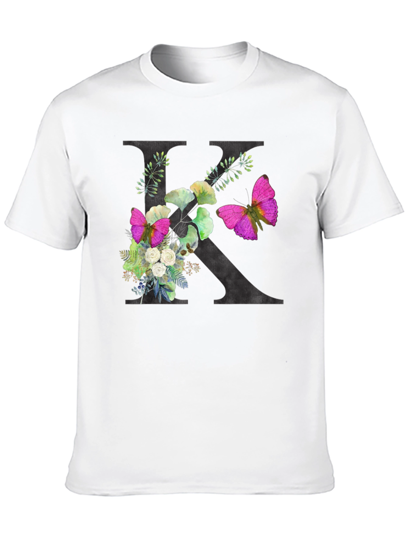 Floral K Initial Black T-Shirt