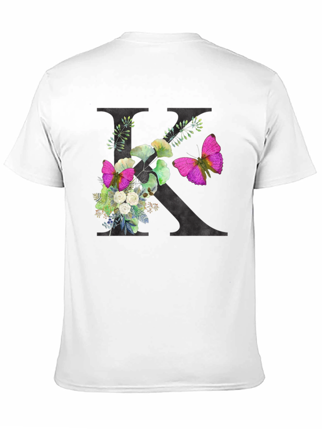 Floral K Initial Black T-Shirt