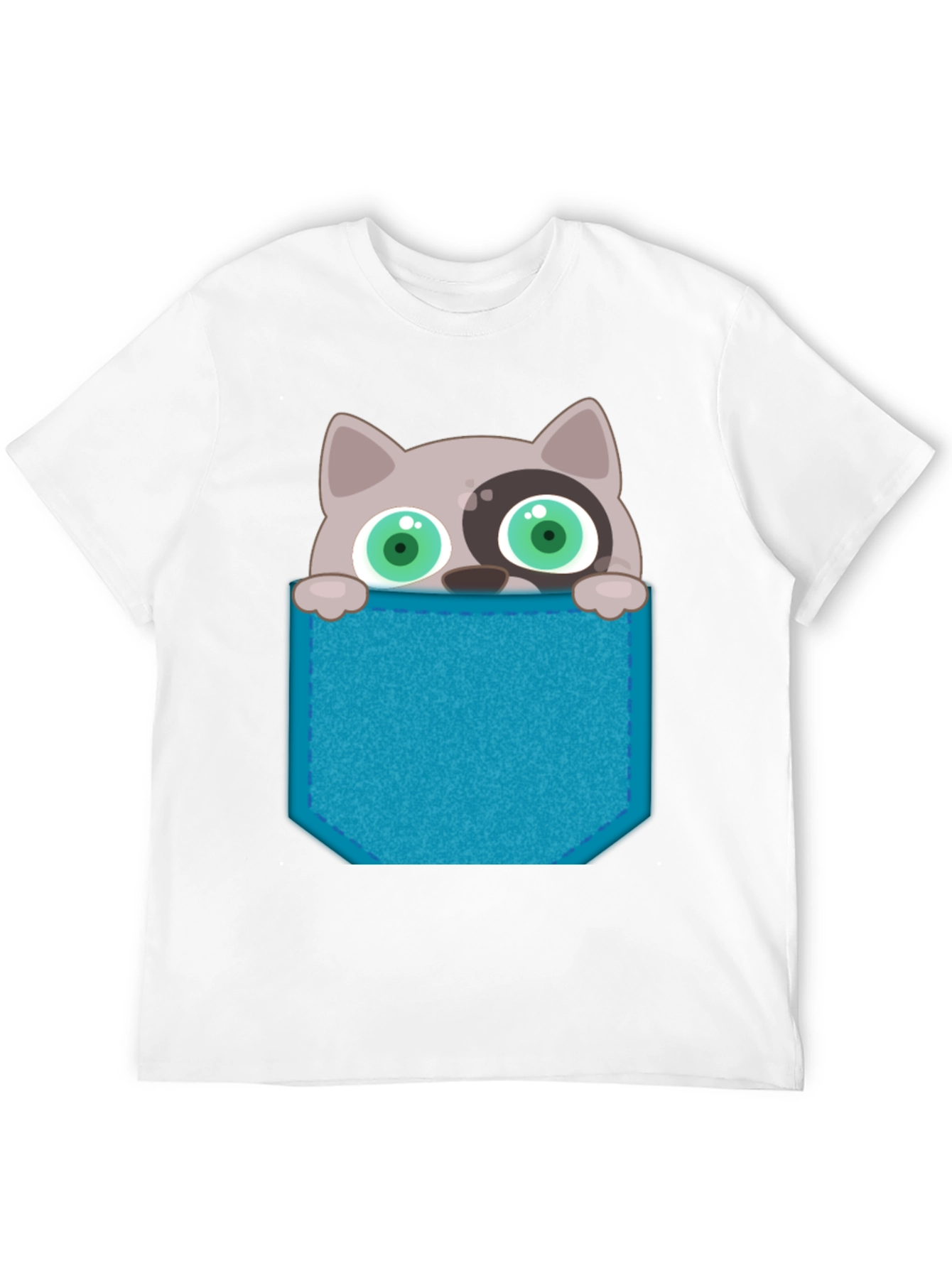 Cartoon Cat Pocket T-Shirt - Novelty Graphic Tee