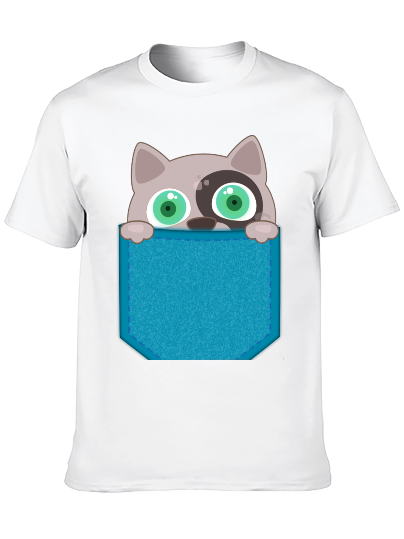 Cartoon Cat Pocket T-Shirt - Novelty Graphic Tee