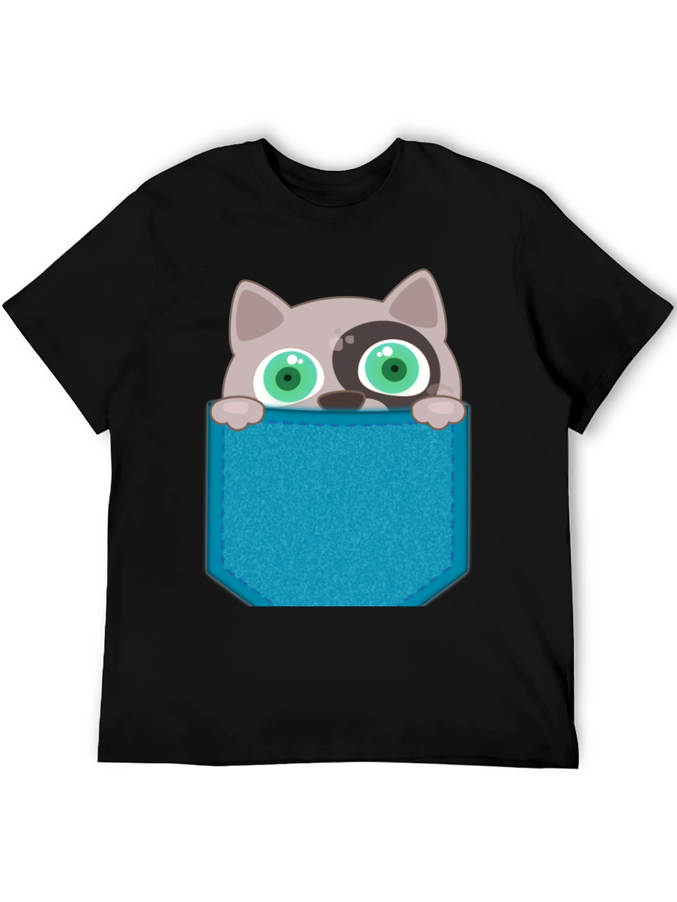 Cartoon Cat Pocket T-Shirt - Novelty Graphic Tee