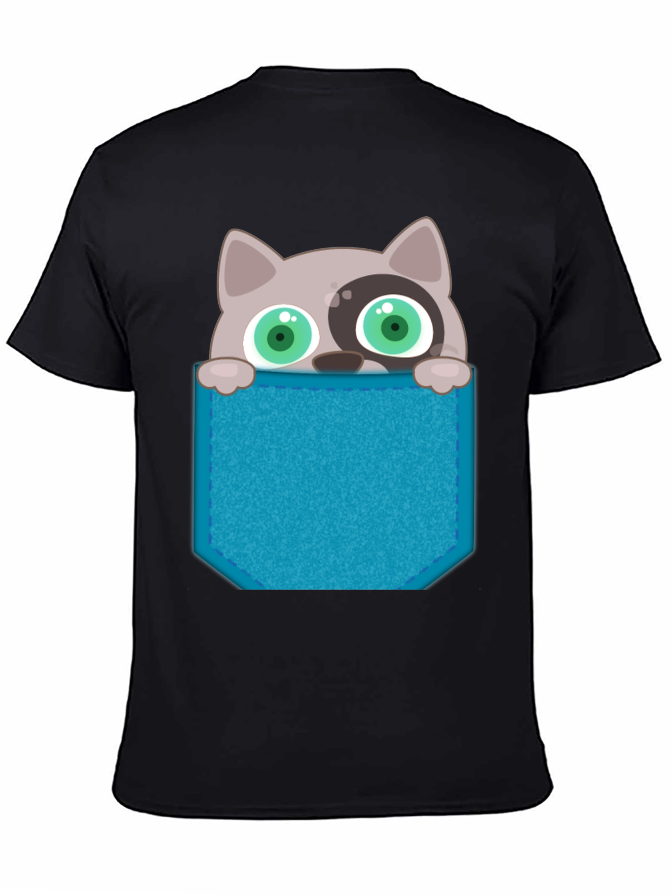Cartoon Cat Pocket T-Shirt - Novelty Graphic Tee