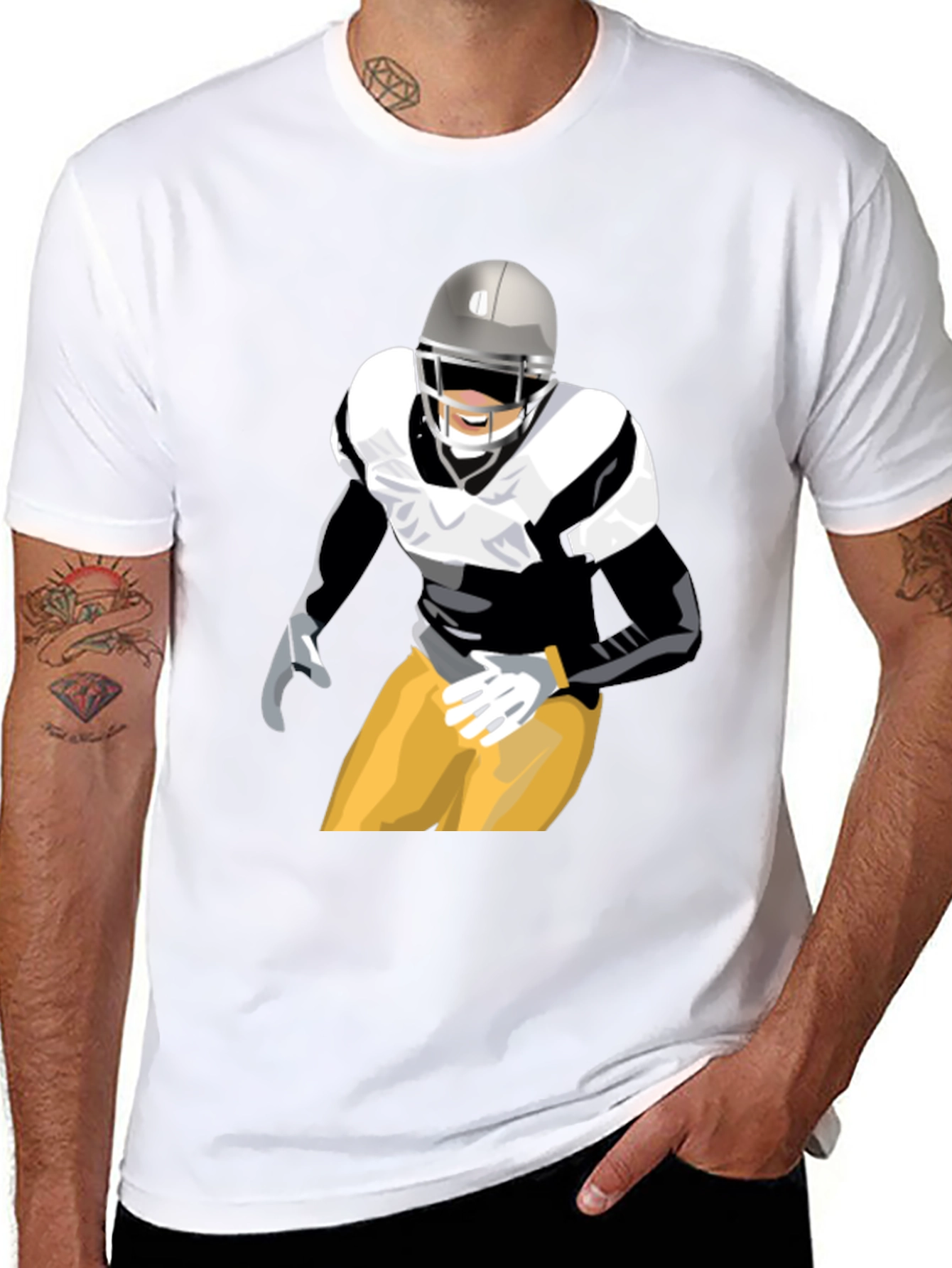 Football Player Graphic T-Shirt - Black
