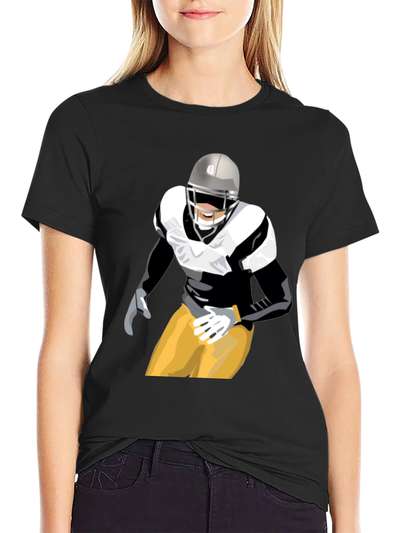 Football Player Graphic T-Shirt - Black
