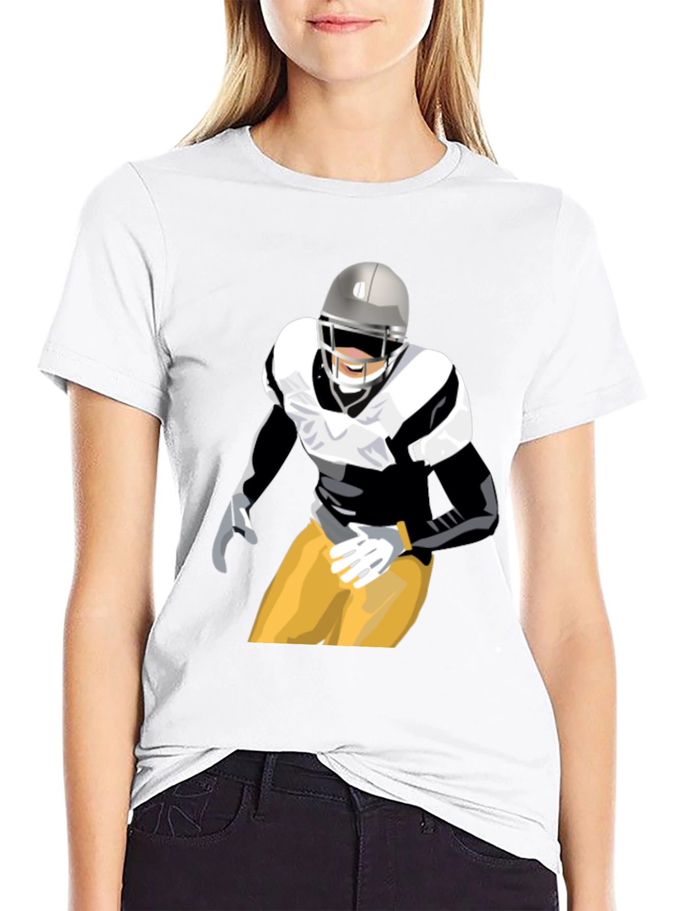 Football Player Graphic T-Shirt - Black