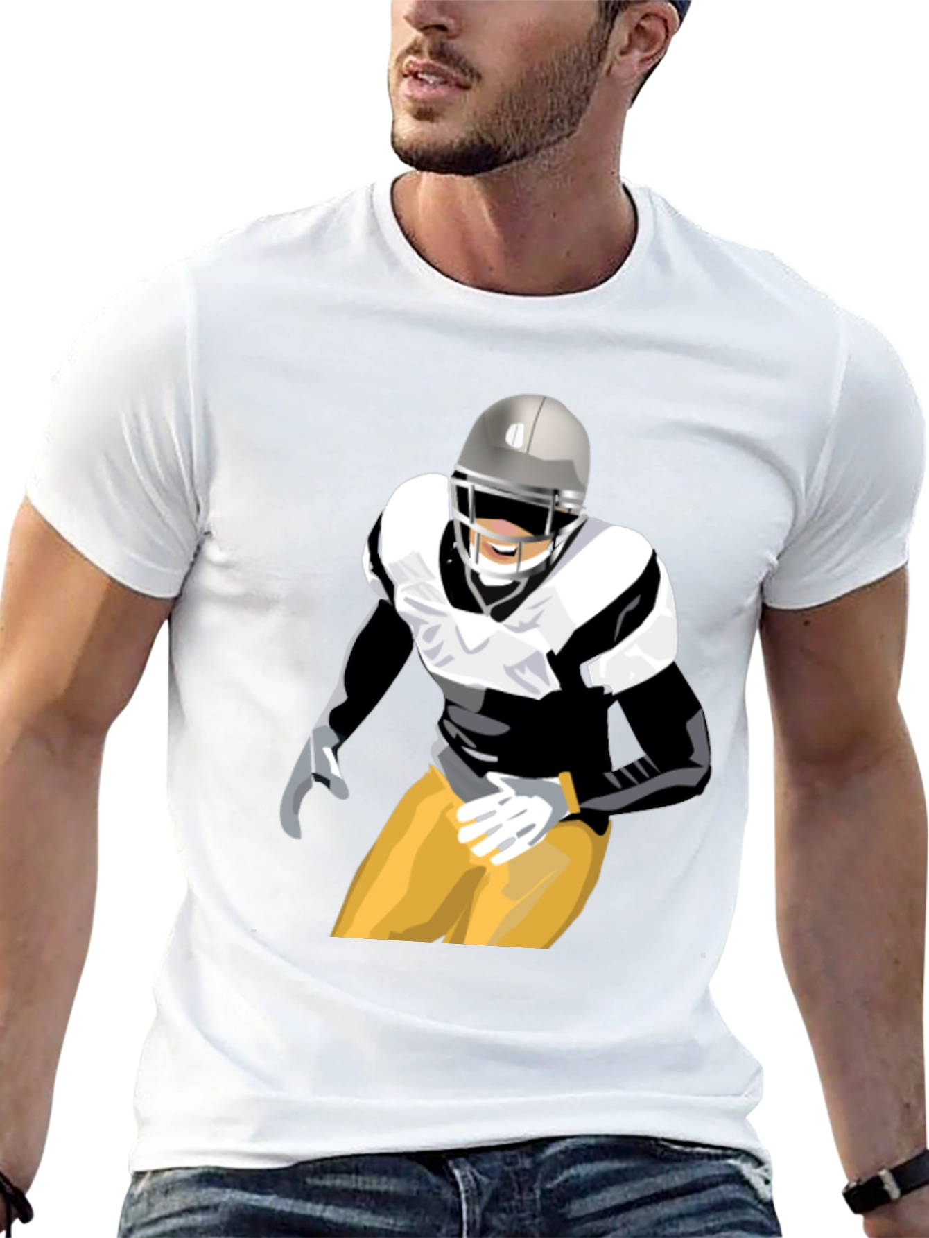 Football Player Graphic T-Shirt - Black