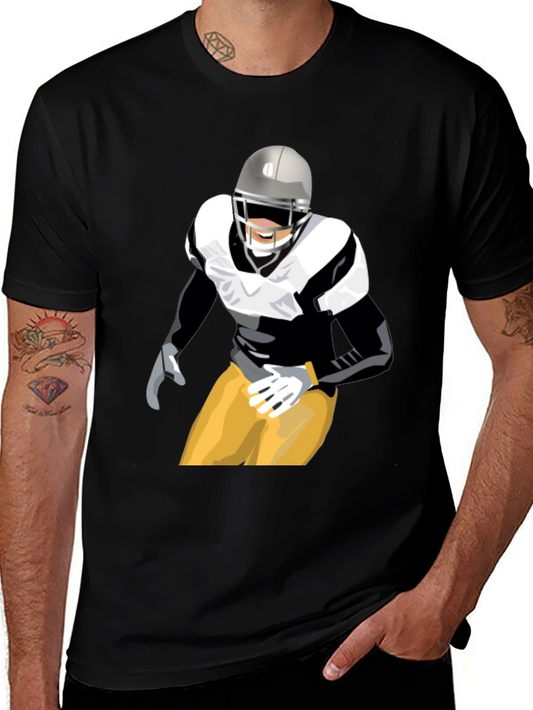 Football Player Graphic T-Shirt - Black