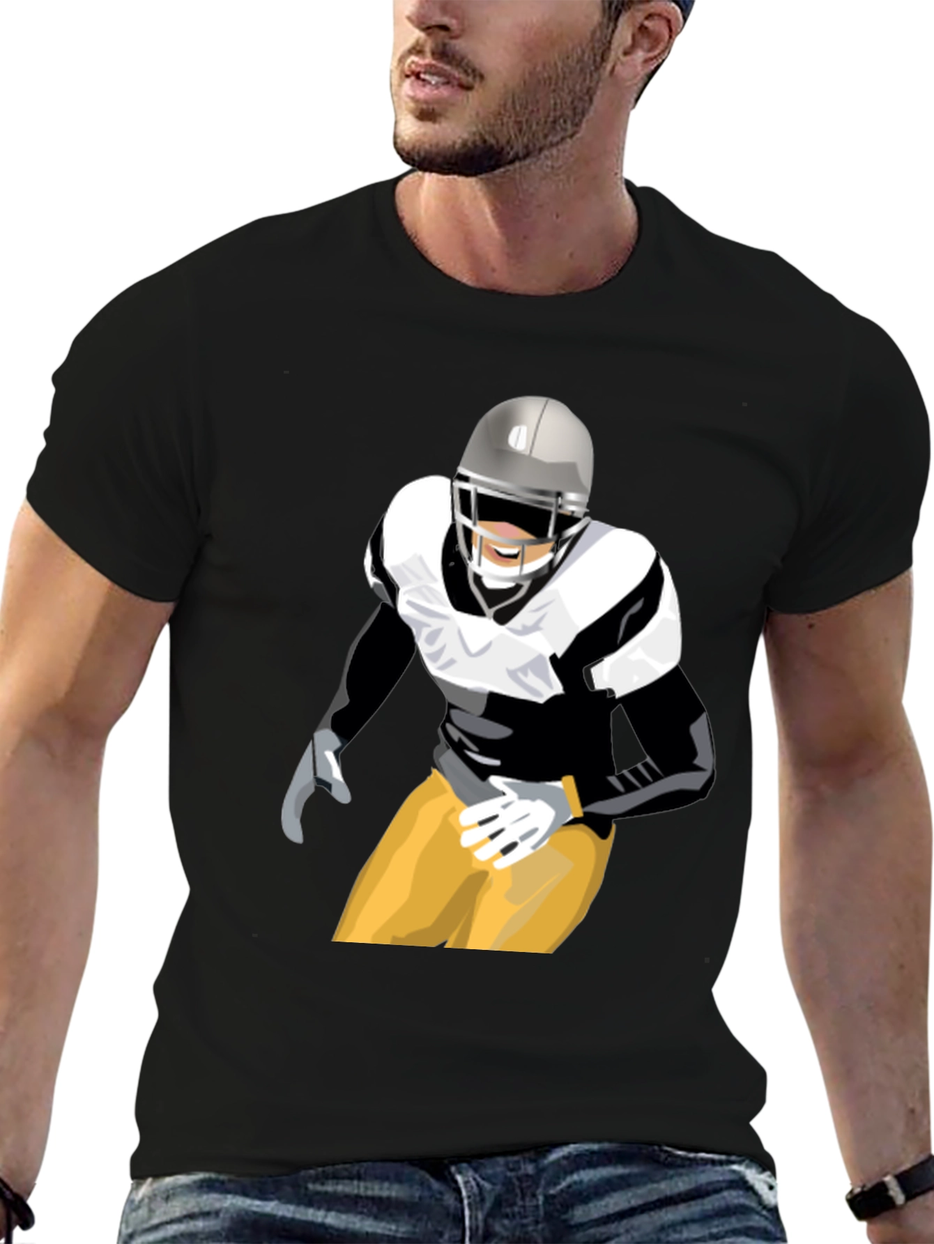Football Player Graphic T-Shirt - Black