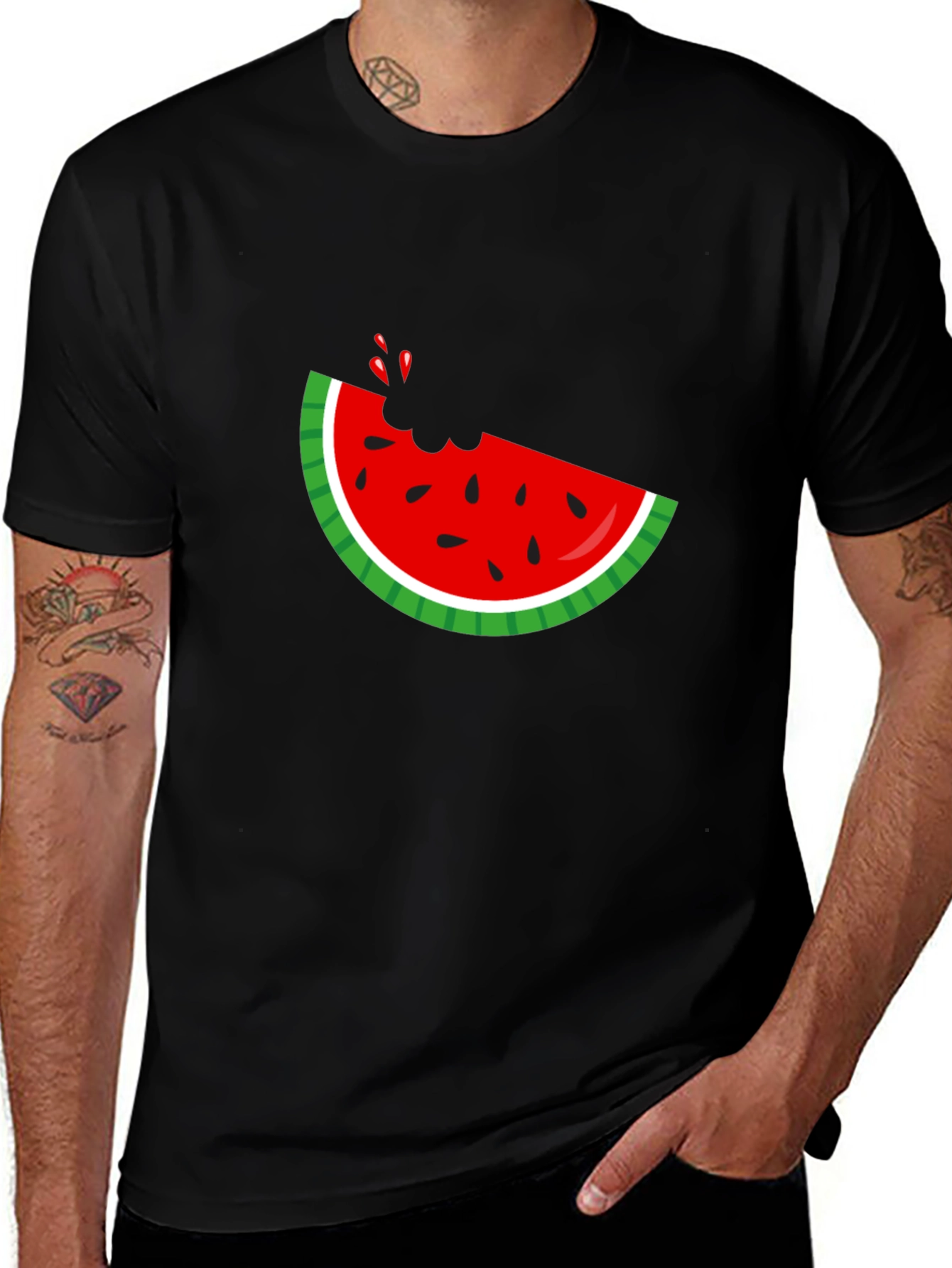 Watermelon Bite Graphic Tee - Black Cotton T-Shirt
