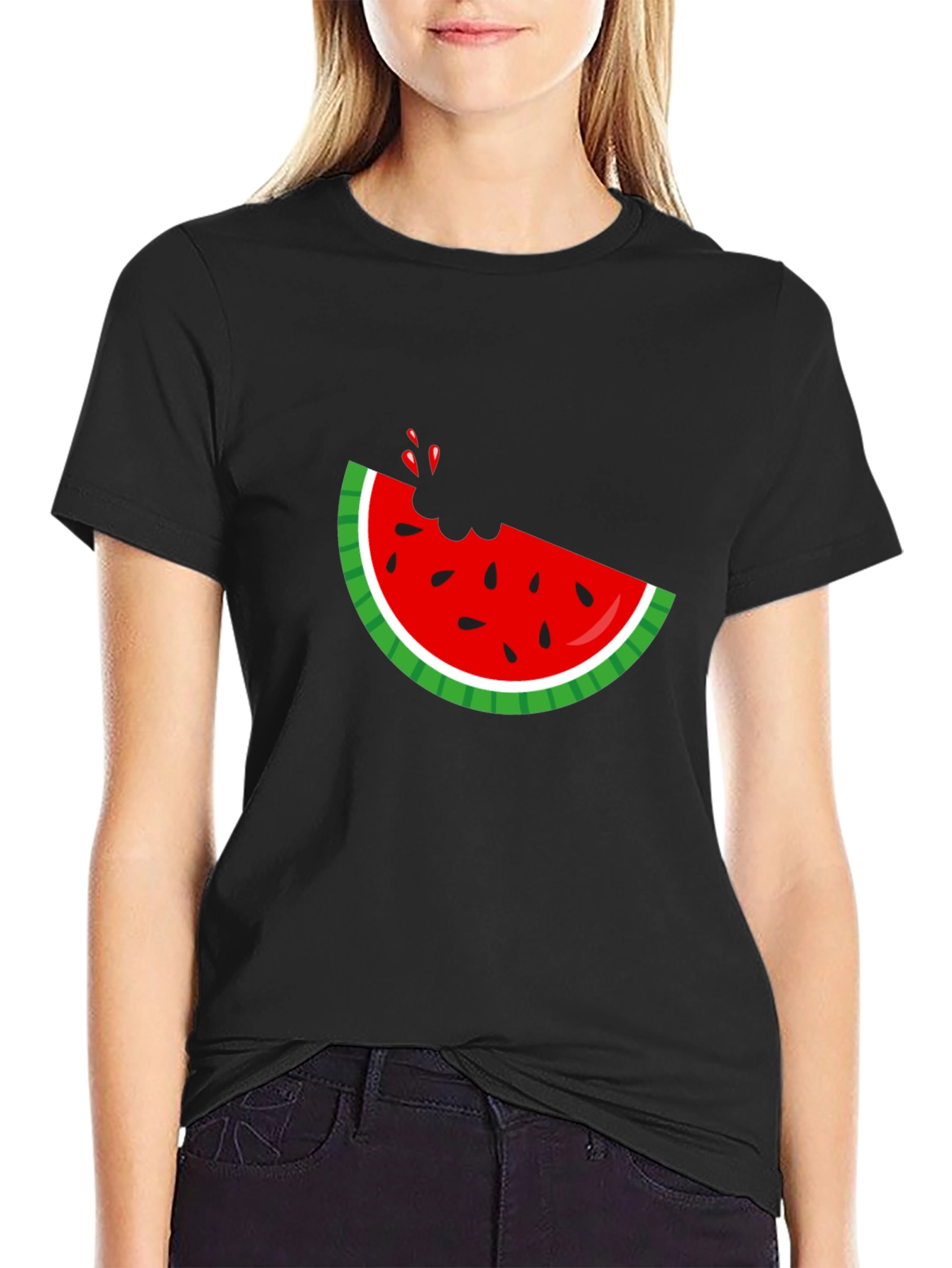 Watermelon Bite Graphic Tee - Black Cotton T-Shirt