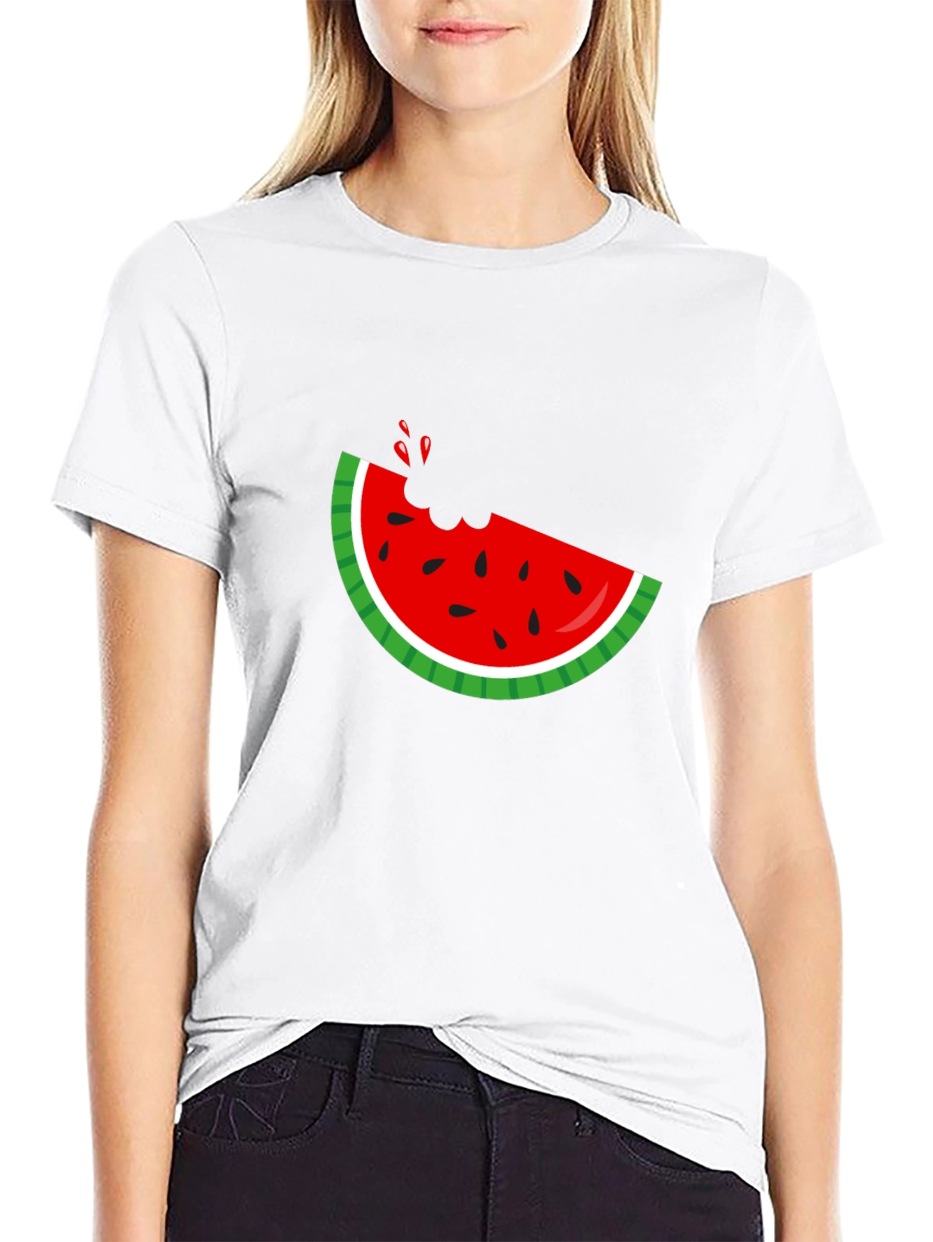 Watermelon Bite Graphic Tee - Black Cotton T-Shirt