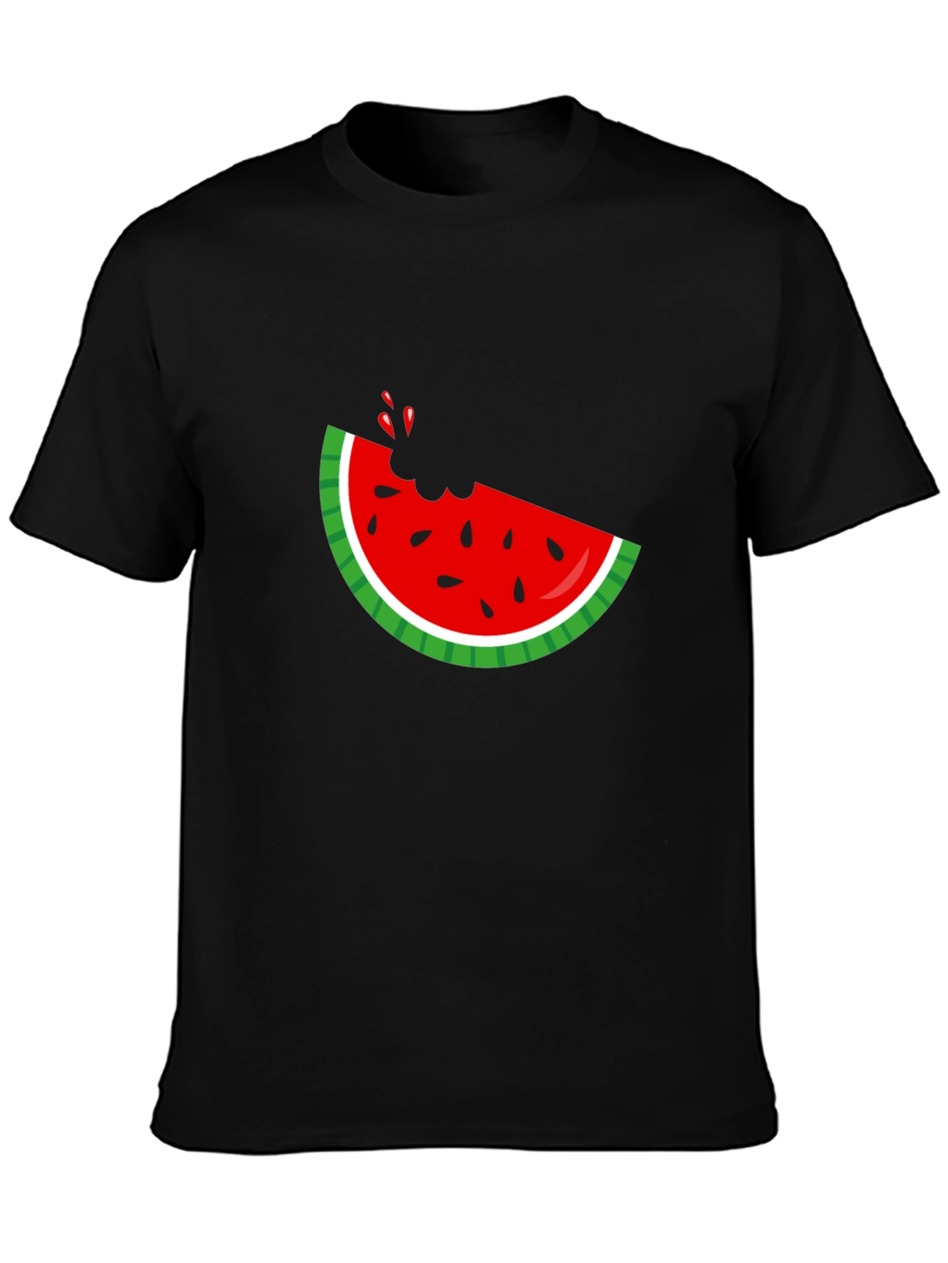 Watermelon Bite Graphic Tee - Black Cotton T-Shirt