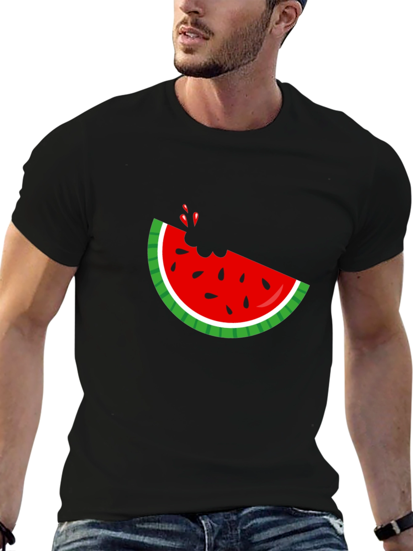 Watermelon Bite Graphic Tee - Black Cotton T-Shirt