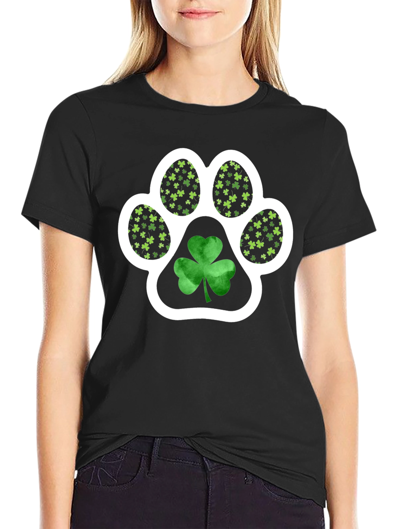 St. Patricks Day Paw Print Shamrock Tee