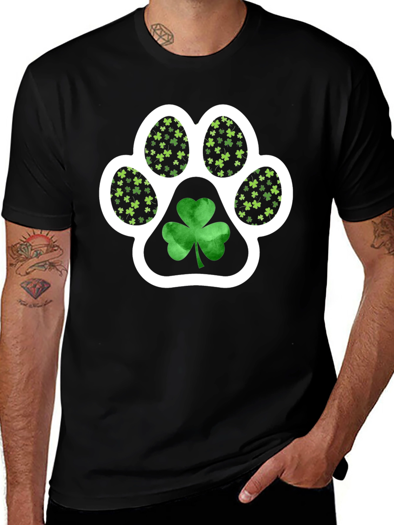 St. Patricks Day Paw Print Shamrock Tee