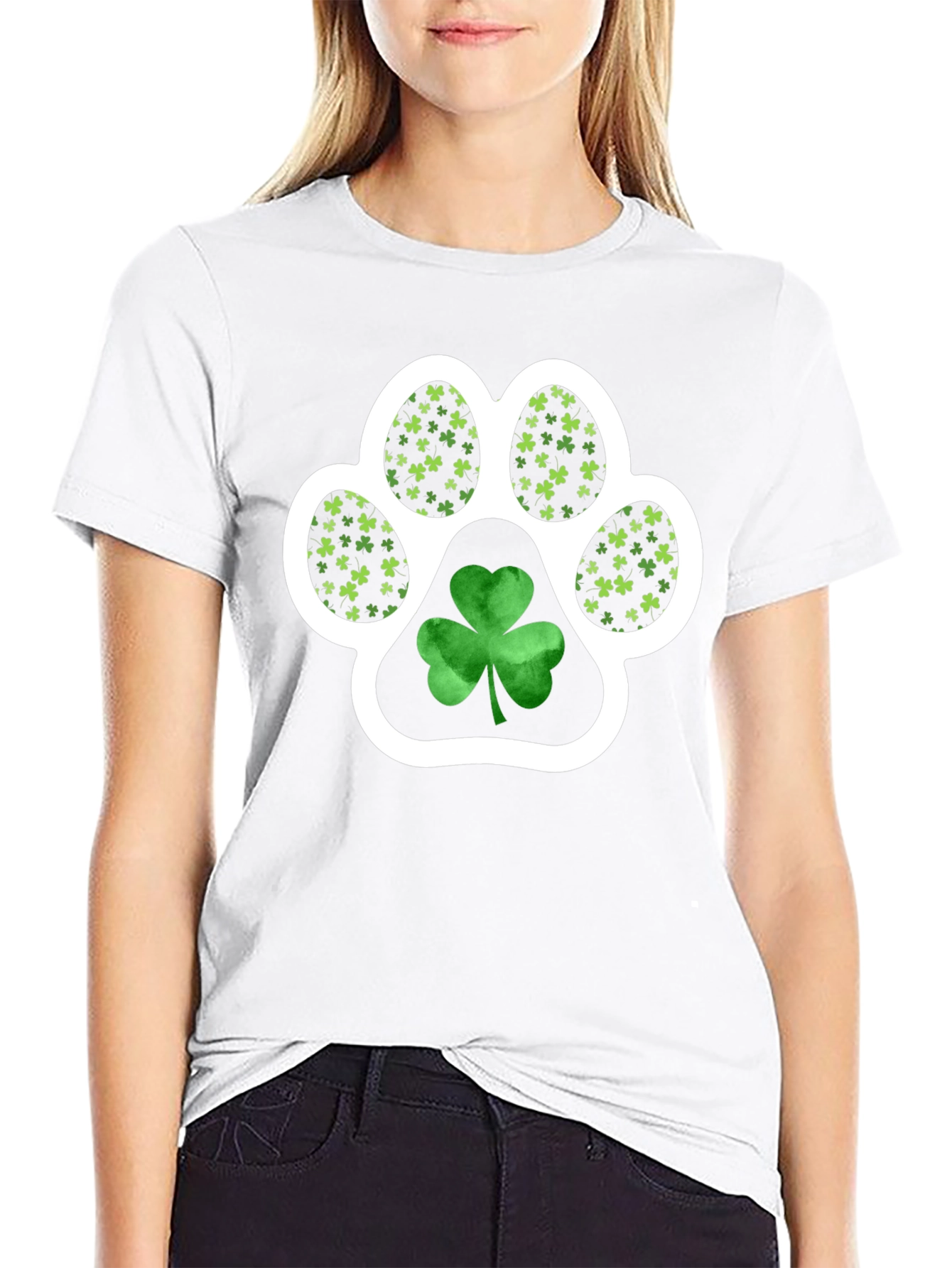 St. Patricks Day Paw Print Shamrock Tee