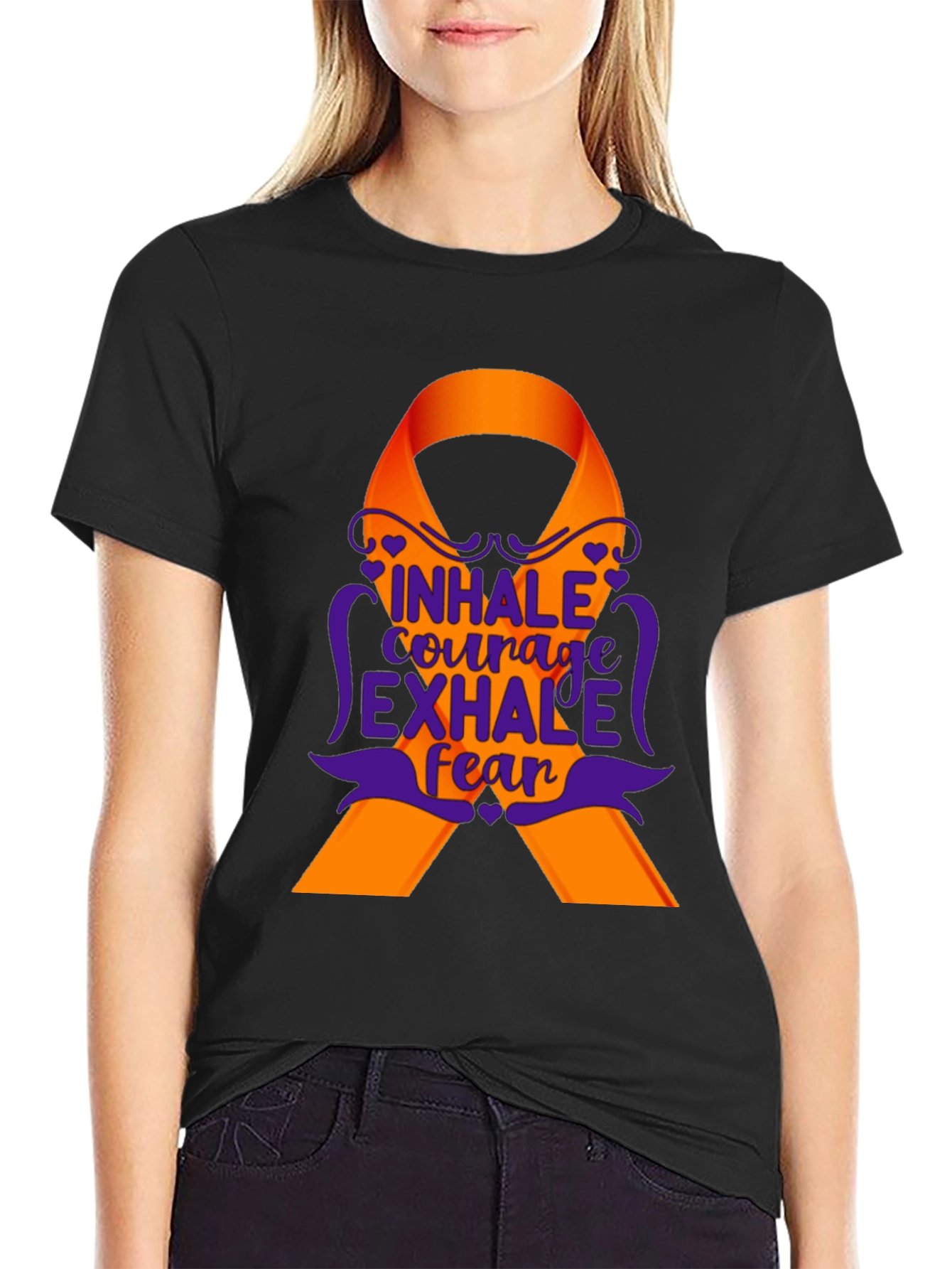 Inhale Courage Exhale Fear Awareness Ribbon T-Shirt