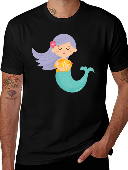Cute Mermaid Graphic Tee - Black Unisex T-Shirt