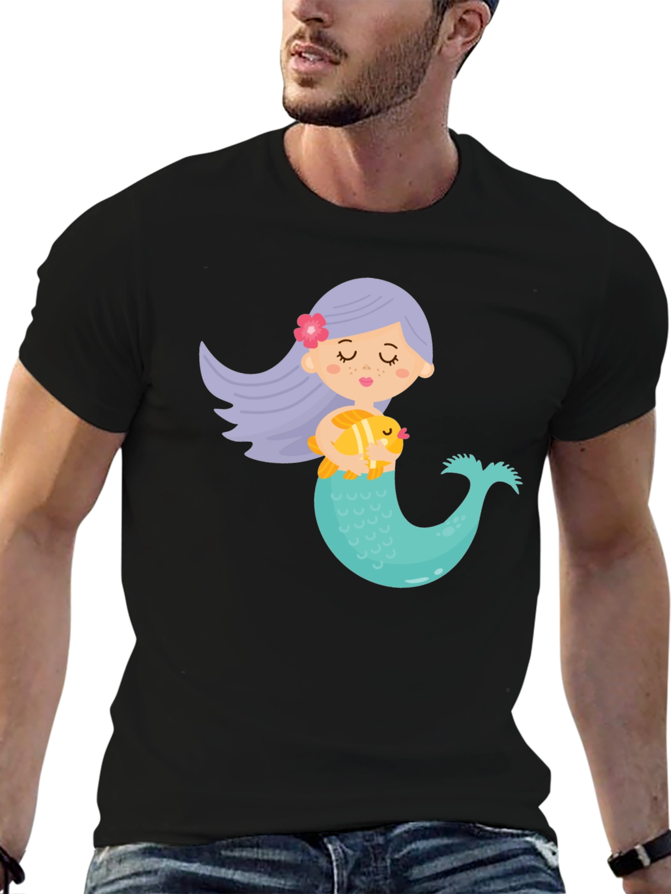 Cute Mermaid Graphic Tee - Black Unisex T-Shirt