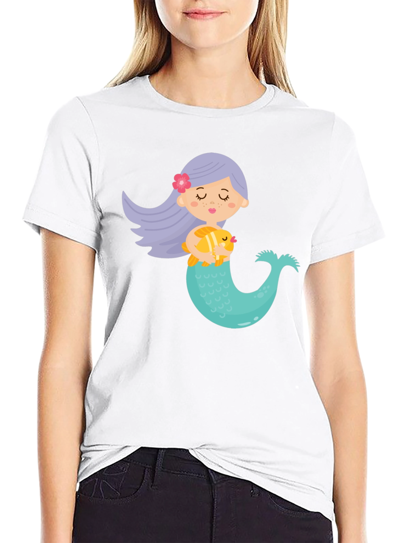 Cute Mermaid Graphic Tee - Black Unisex T-Shirt