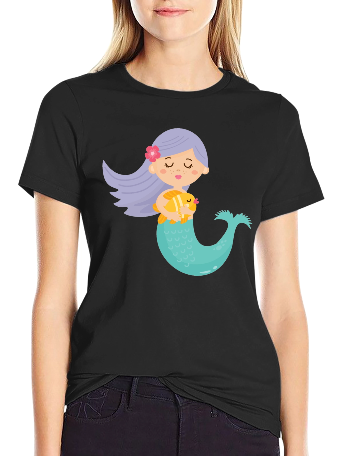 Cute Mermaid Graphic Tee - Black Unisex T-Shirt