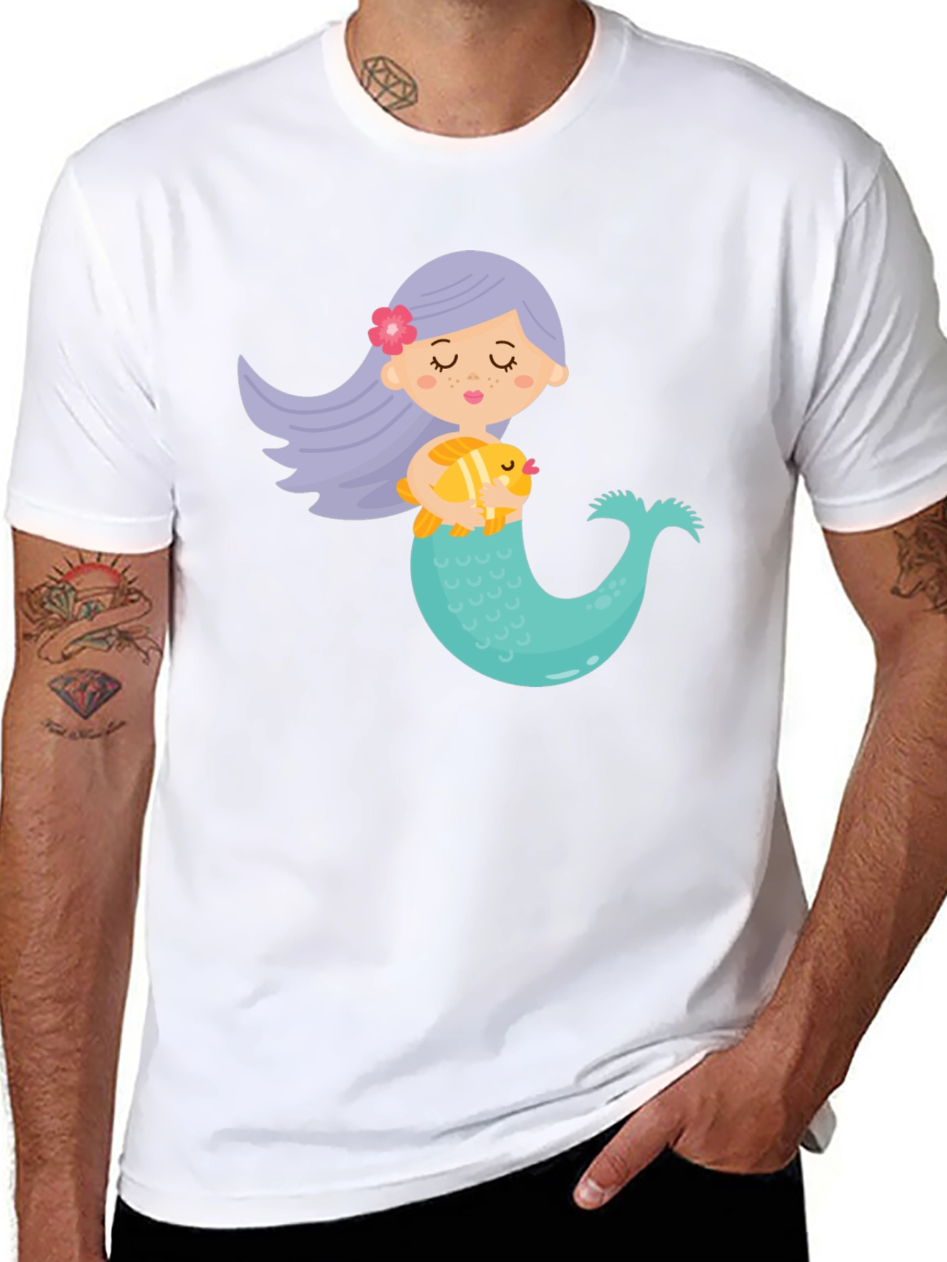 Cute Mermaid Graphic Tee - Black Unisex T-Shirt
