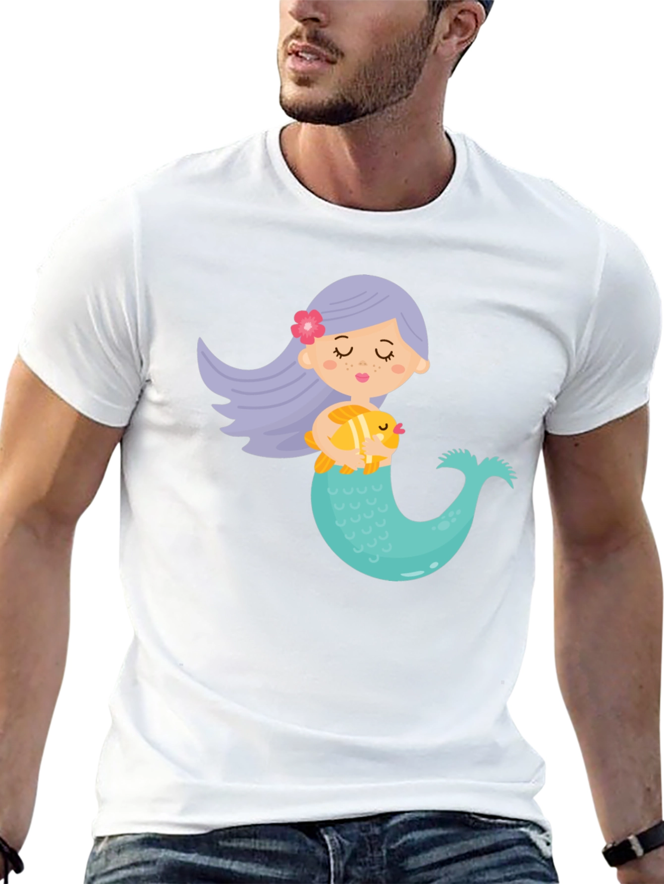 Cute Mermaid Graphic Tee - Black Unisex T-Shirt