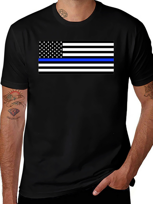Thin Blue Line Flag Graphic T-Shirt - Black
