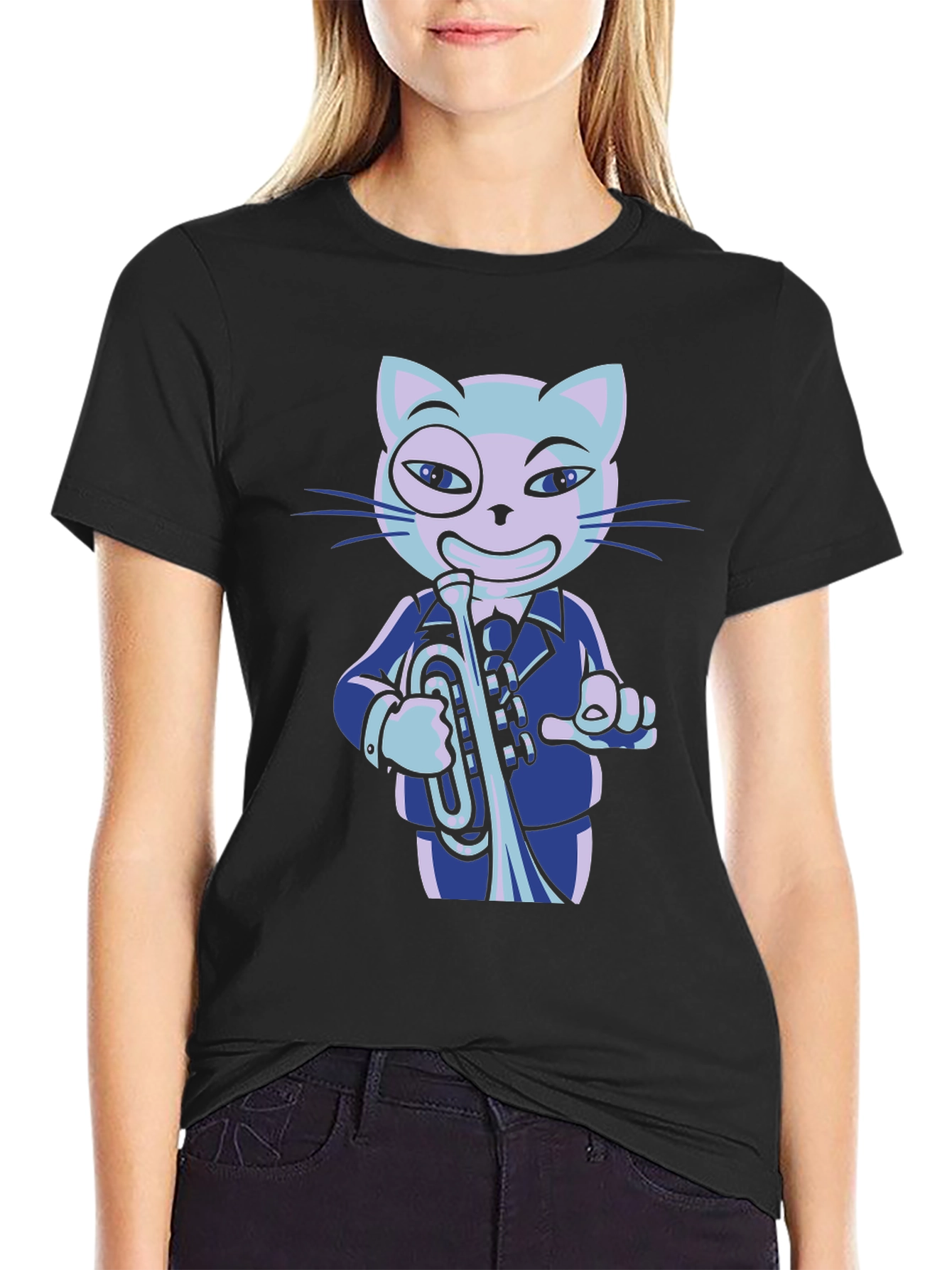 Cool Cat Trumpet Player Graphic Tee