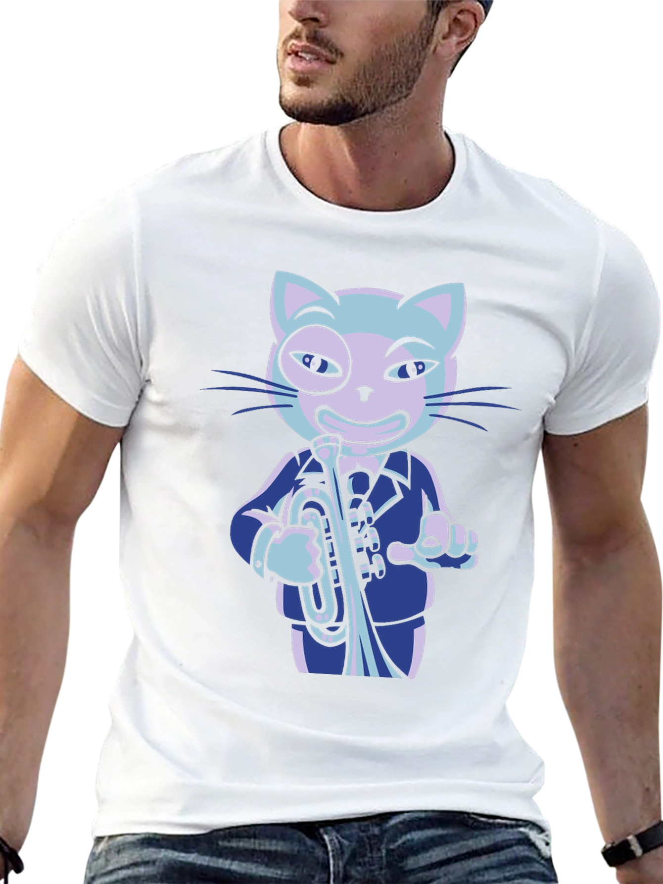 Cool Cat Trumpet Player Graphic Tee