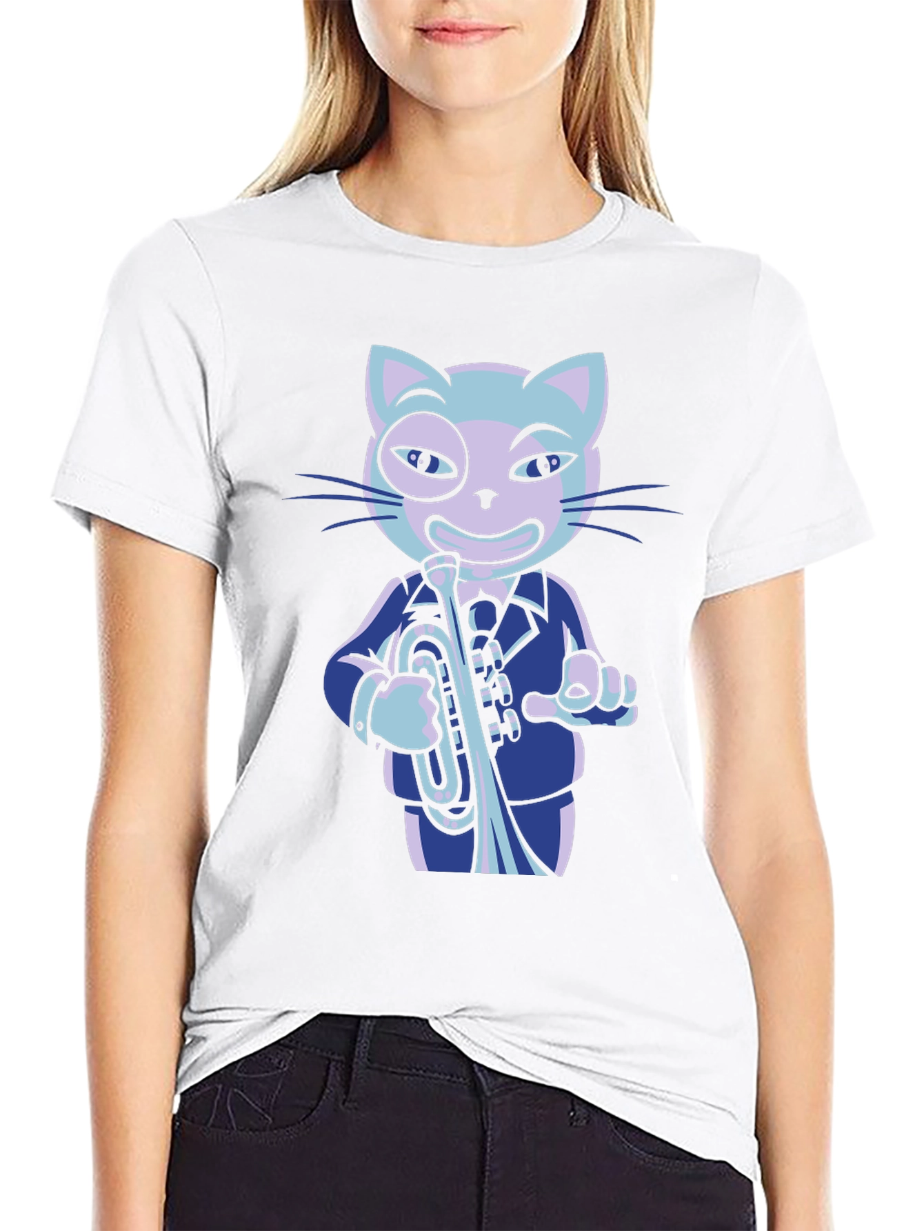 Cool Cat Trumpet Player Graphic Tee