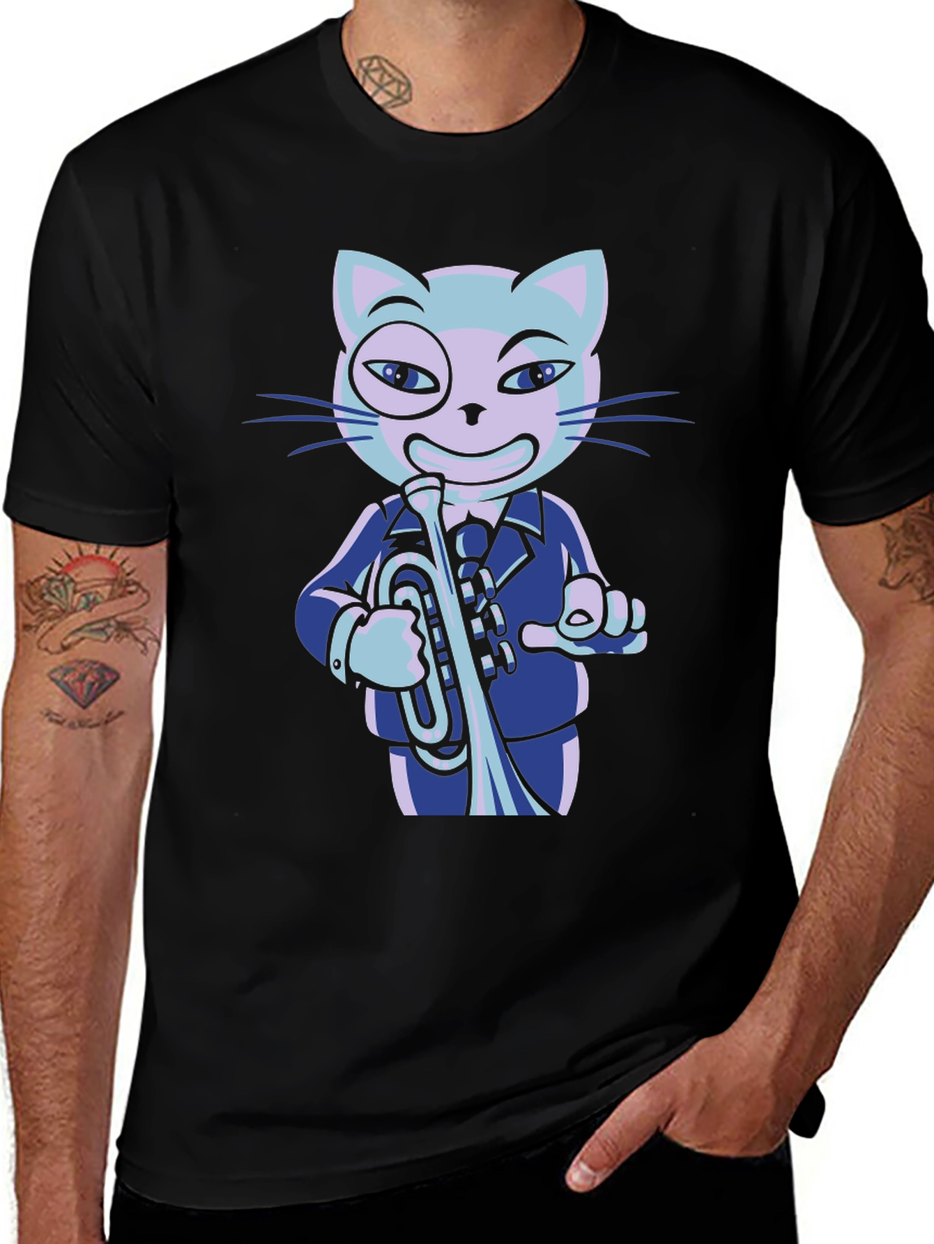 Cool Cat Trumpet Player Graphic Tee