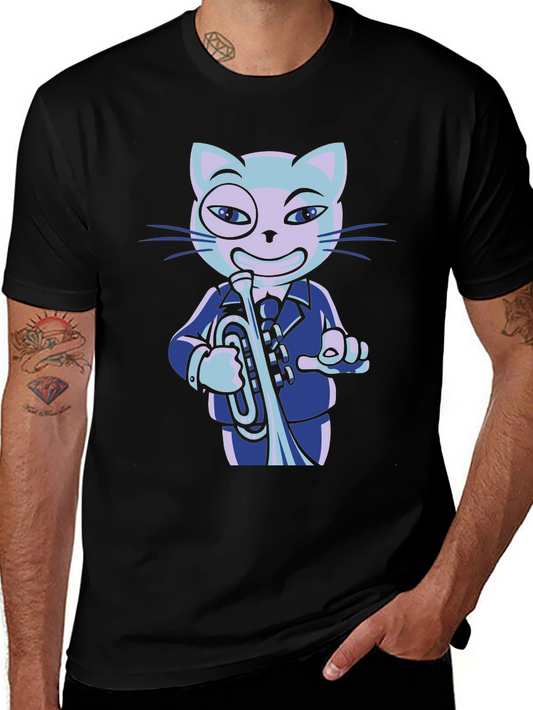 Cool Cat Trumpet Player Graphic Tee