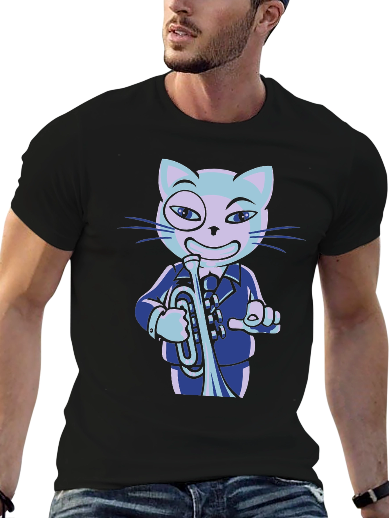 Cool Cat Trumpet Player Graphic Tee