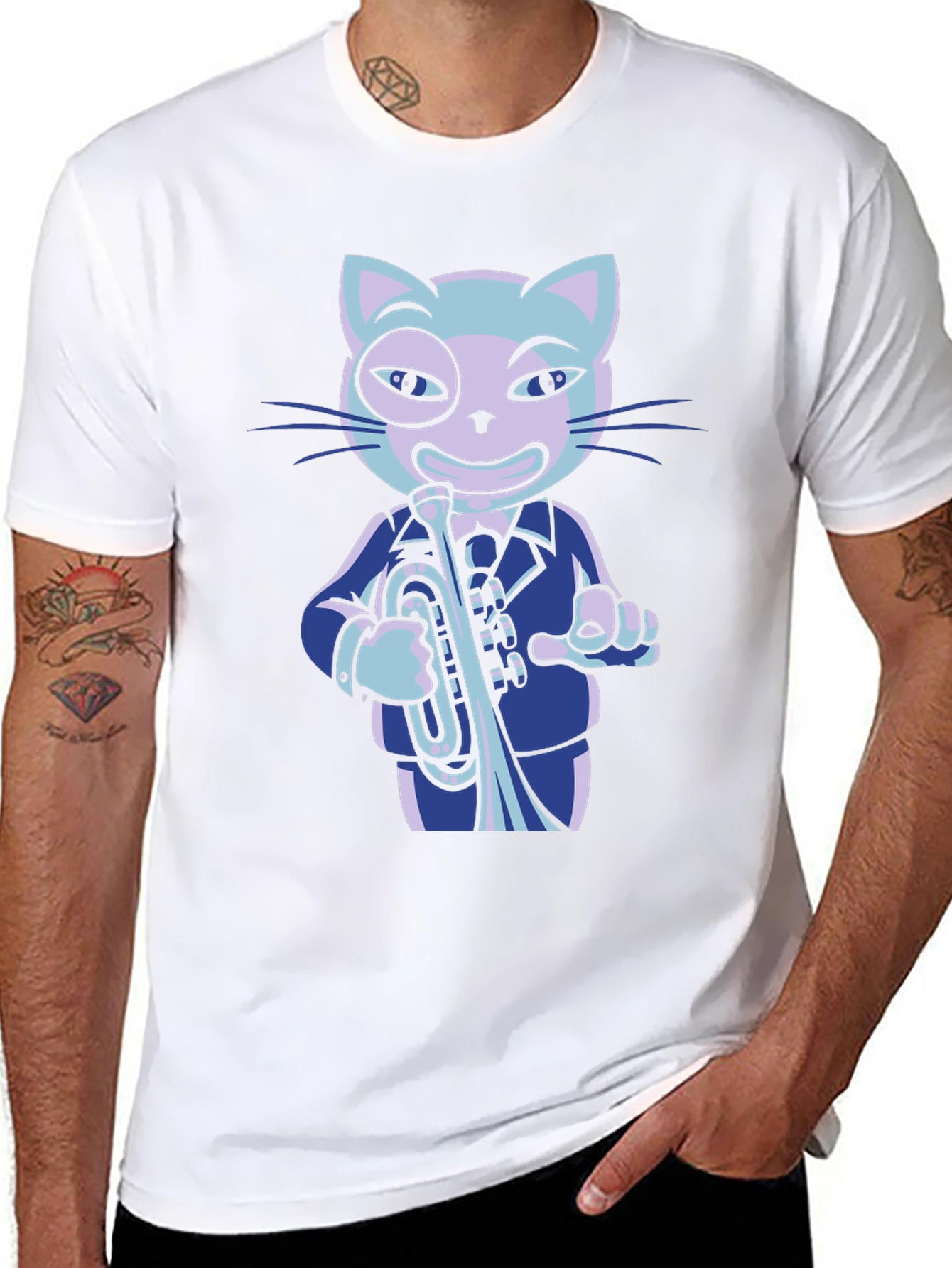 Cool Cat Trumpet Player Graphic Tee